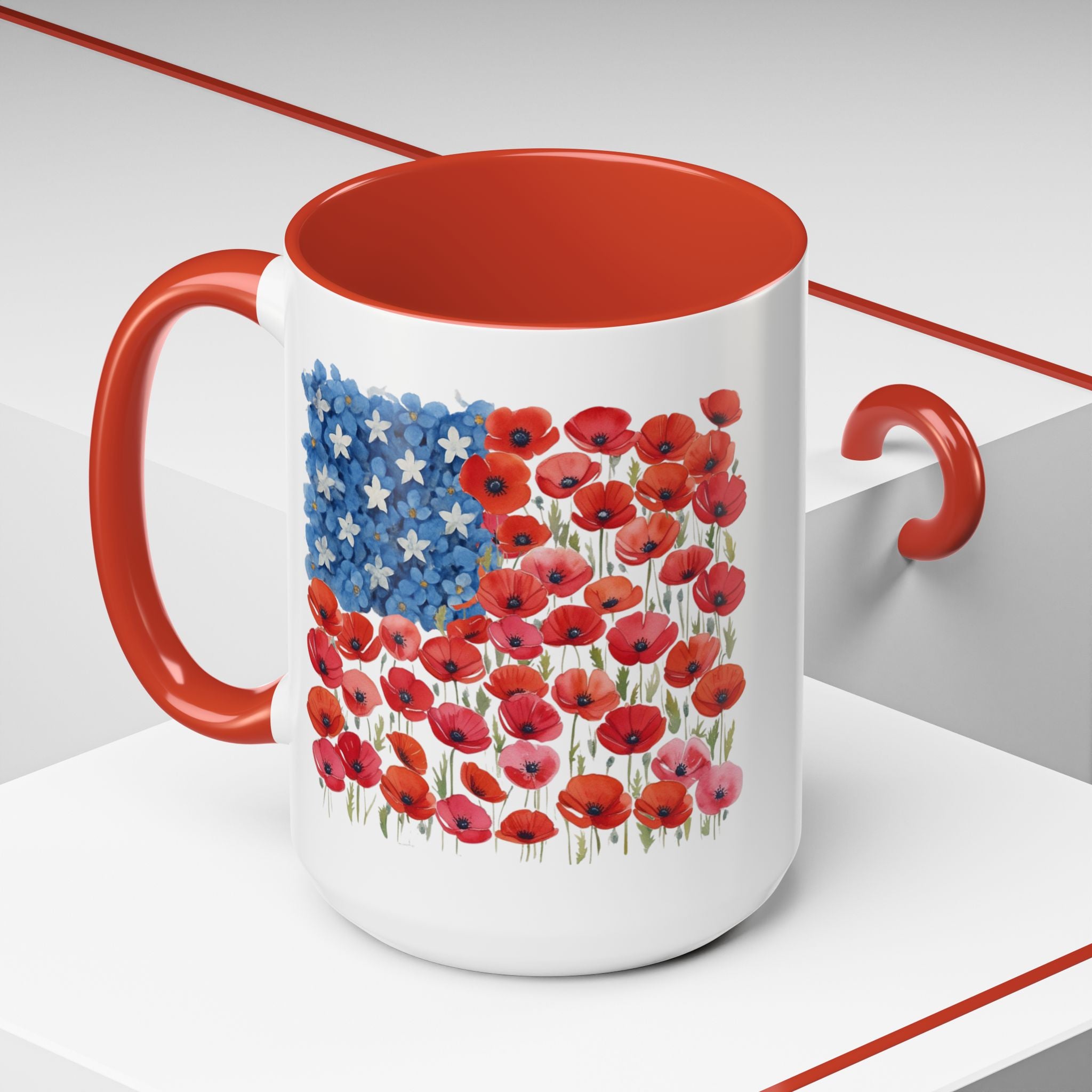 Poppy Flowers  American Flag Mug | Accent Coffee Mug