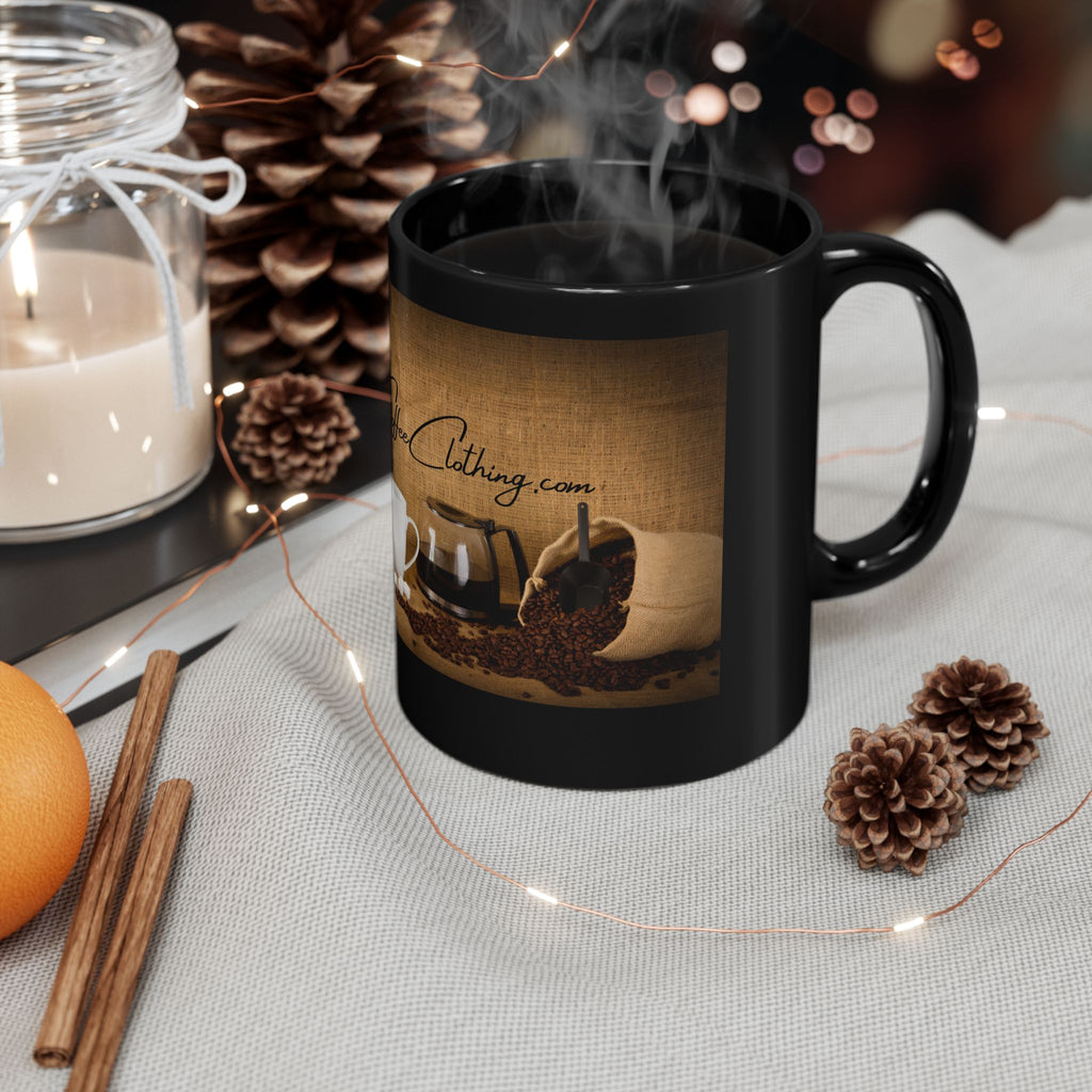 Hot Coffee Clothing Black Mug 15oz - Coffee Lover Gift, Hot Beverage Mug, Coffee Mug with Slogan, Kitchen Decor, HotCoffeeClothing.com
