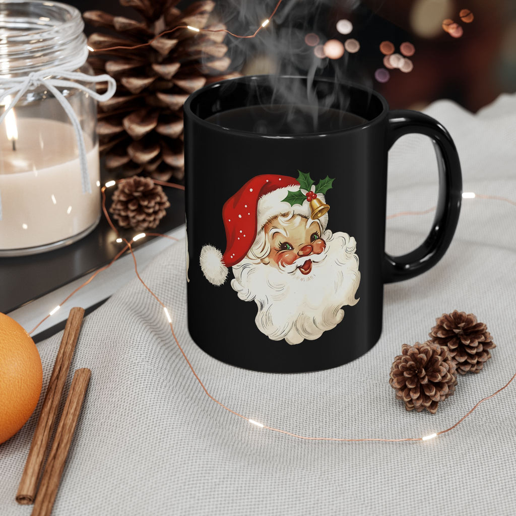 Santa Claus Black Mug - Holiday Coffee Cup, Gift for Christmas, Cute Mug for Winter Celebrations, Festive Drinkware, Santa Face Design