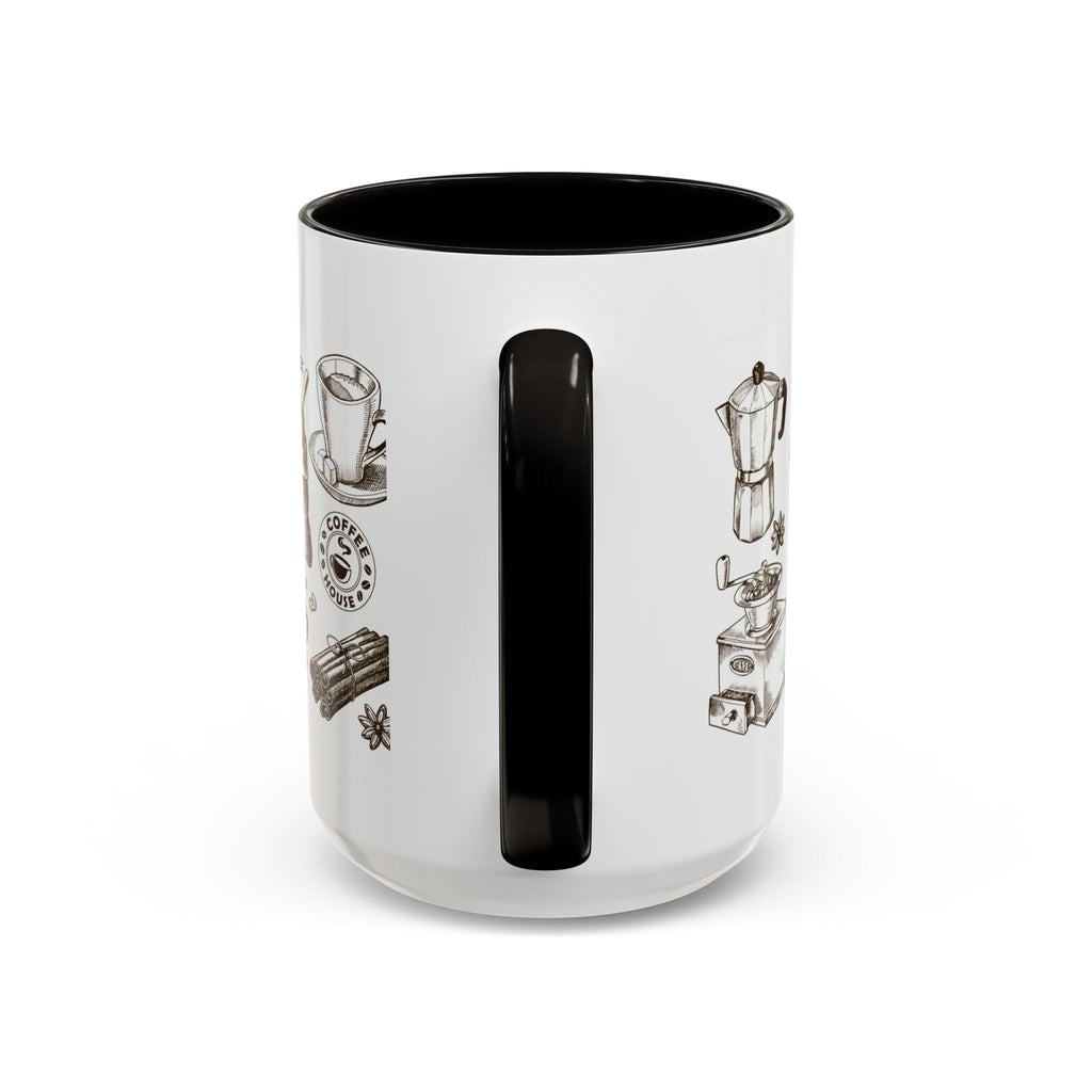 Coffee Pattern Mug — Illustrated Coffee Beans & Brewing Tools (11oz/15oz)
