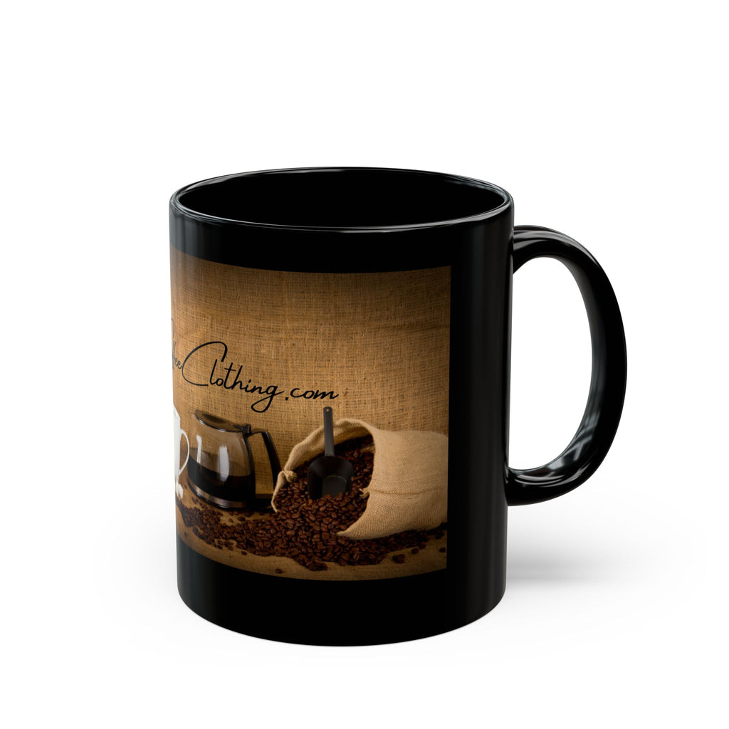 Hot Coffee Clothing Black Mug 15oz - Coffee Lover Gift, Hot Beverage Mug, Coffee Mug with Slogan, Kitchen Decor, HotCoffeeClothing.com