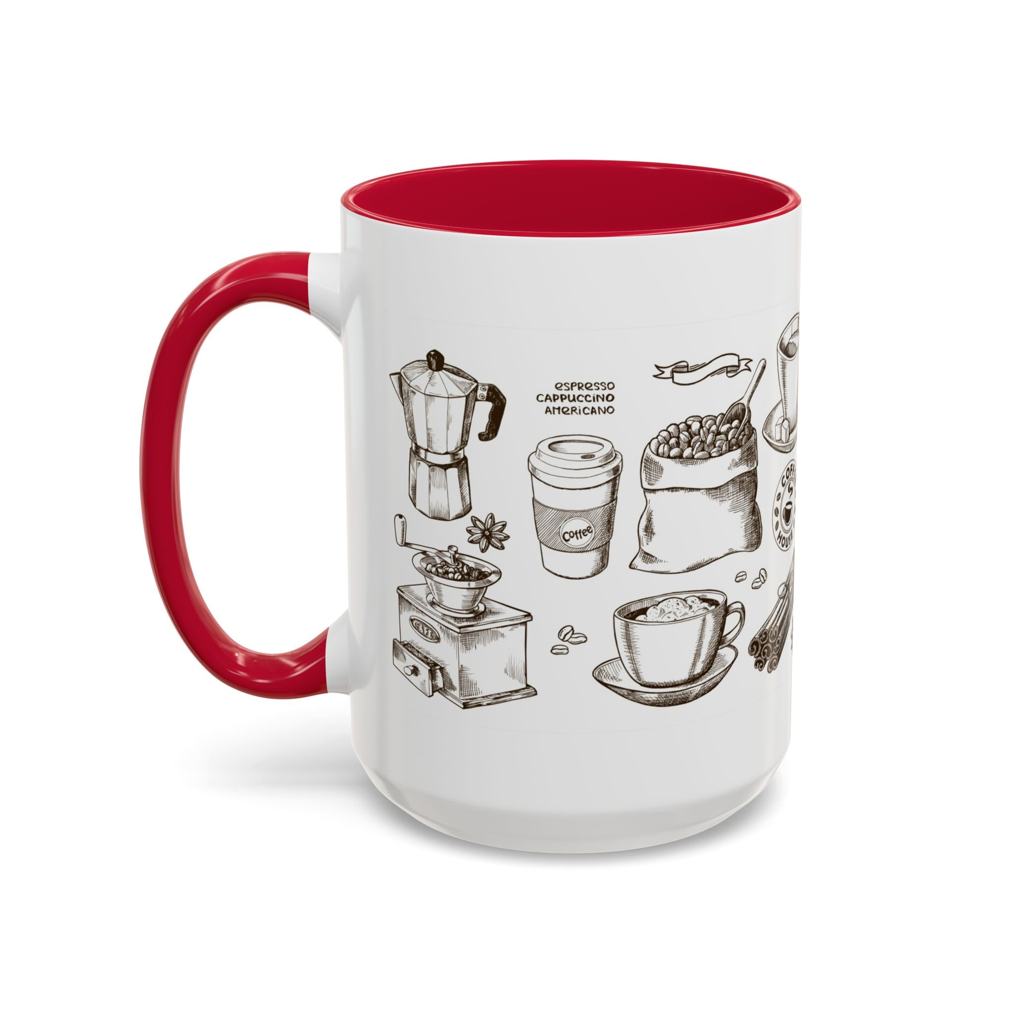 Coffee Pattern Mug — Illustrated Coffee Beans & Brewing Tools (11oz/15oz)