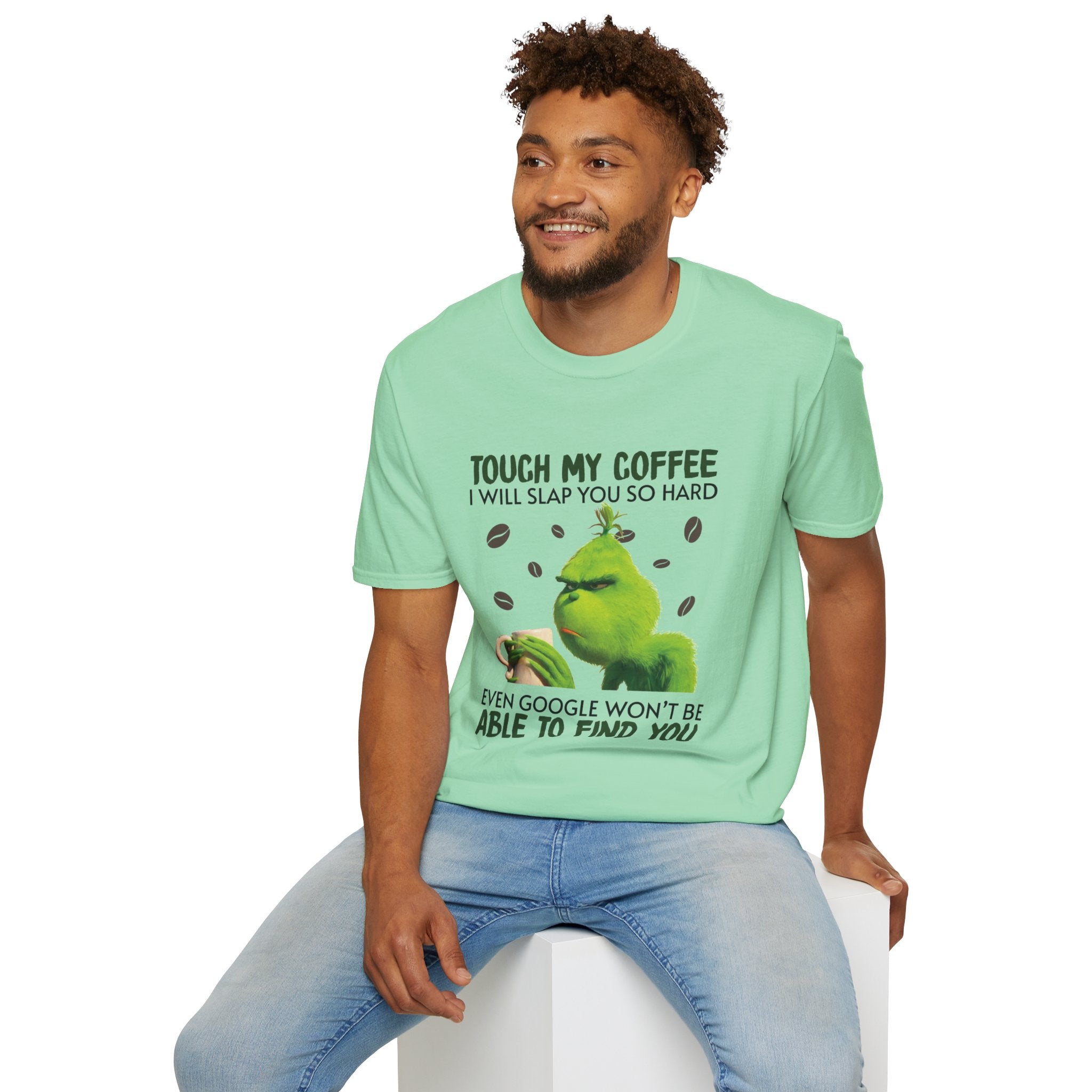 Funny Grinch Coffee T-Shirt, Unisex Tee for Coffee Lovers, Holiday Gift, Quirky Humor Shirt, Perfect for Christmas and Birthdays