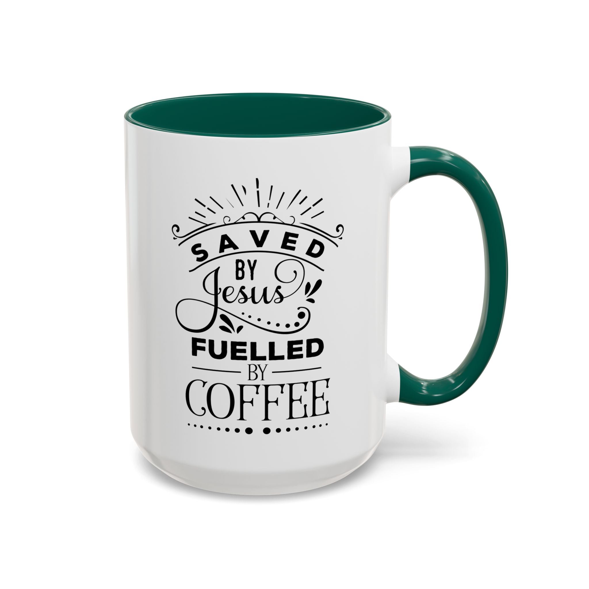 Jesus and Coffee Mug, Inspirational Christian Gift, Colorful Ceramic Cup, Saved By Jesus Fueled By Coffee, Many Colors, Kitchen Decor, Tea