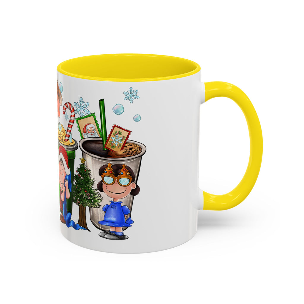 The Peanut Gang Christmas Characters Accent Coffee Mug | Holiday Cocoa Cartoon Mug