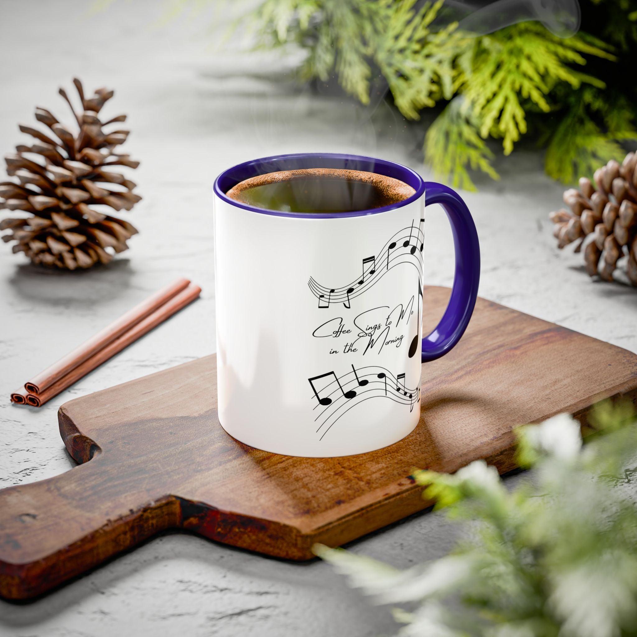 Music Notes Ceramic Mug — "She Sings to Me in the Morning" (11oz/15oz)