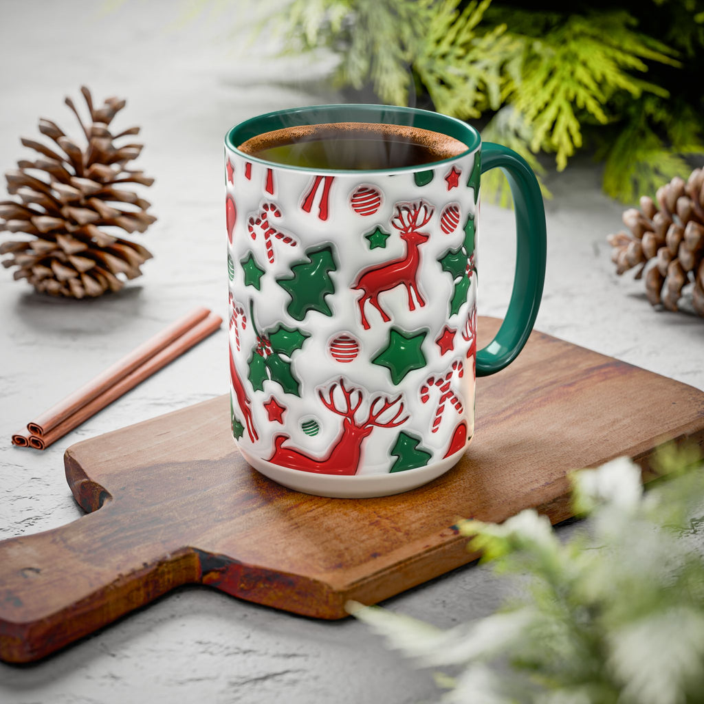 Festive Holiday Mugs, Christmas Coffee Cups, Colorful Reindeer and Candy Cane Design, Cozy Winter Drinkware, Perfect Gift for Holidays