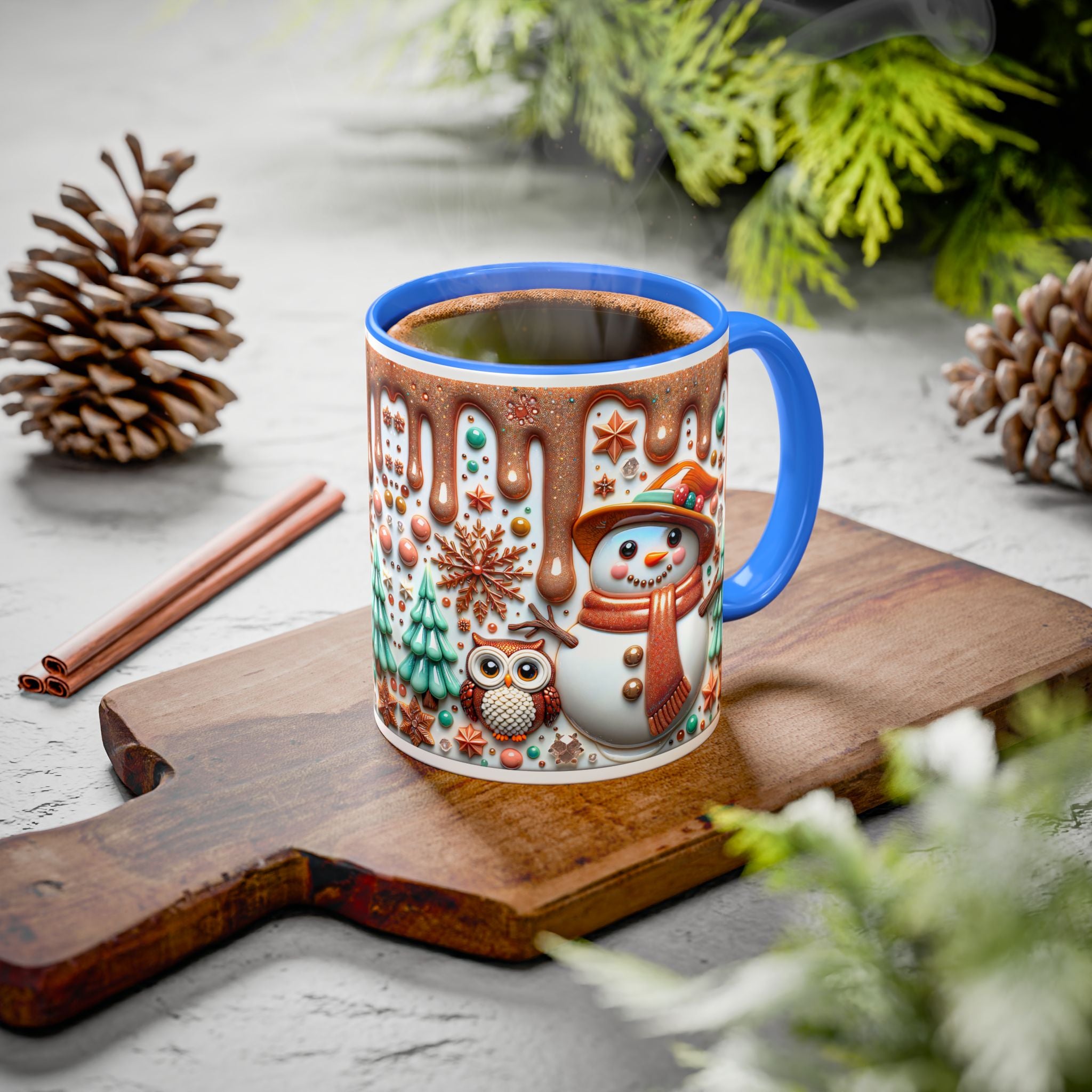 Colorful Holiday Mugs: Festive Owl & Snowman Design, Winter Gift, Christmas Coffee Cup, Cozy Kitchen Decor, Hot Cocoa Mug