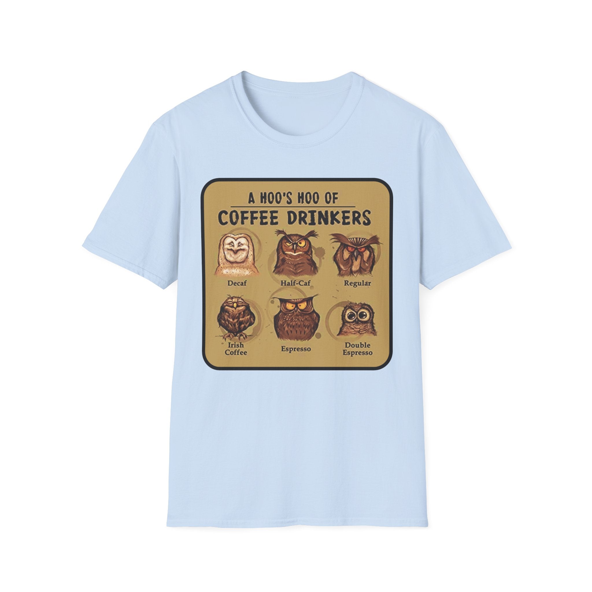 Coffee Owl Types T-Shirt | A Hoo's Hoo of Coffee Drinkers