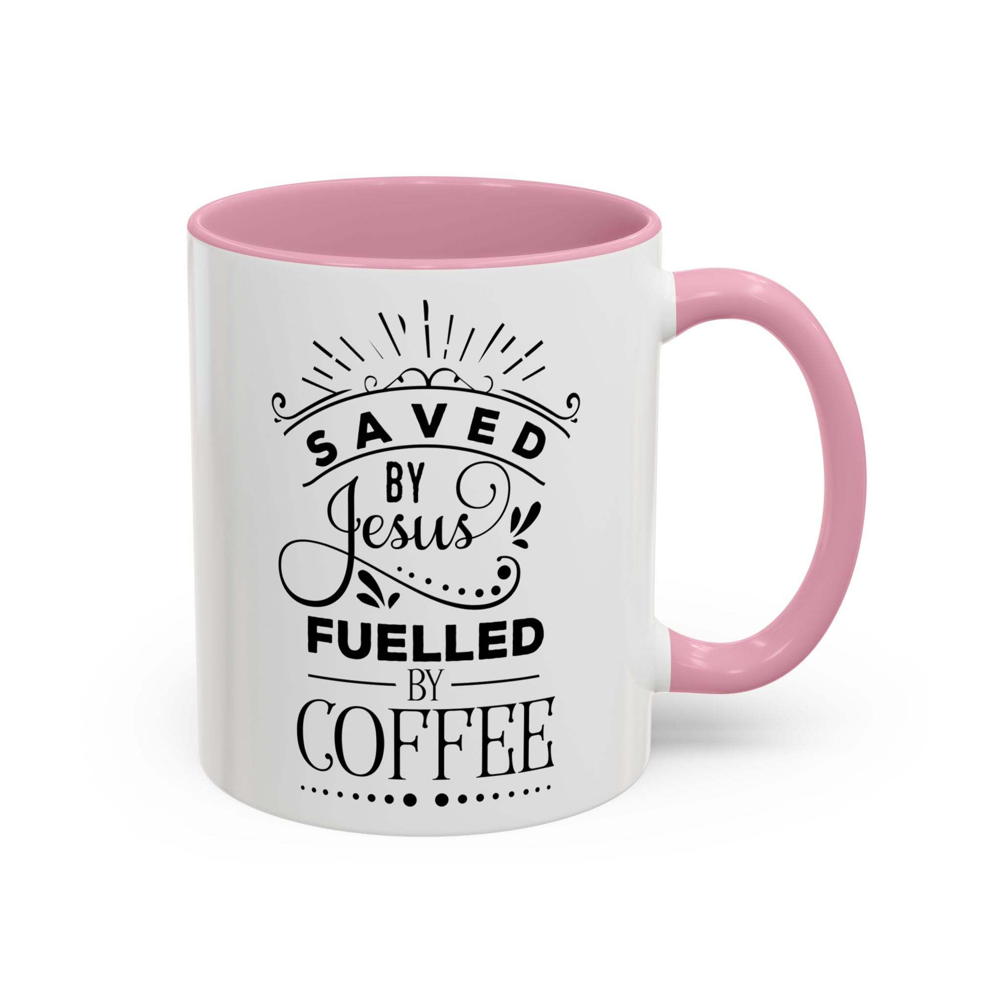 Jesus and Coffee Mug, Inspirational Christian Gift, Colorful Ceramic Cup, Saved By Jesus Fueled By Coffee, Many Colors, Kitchen Decor, Tea