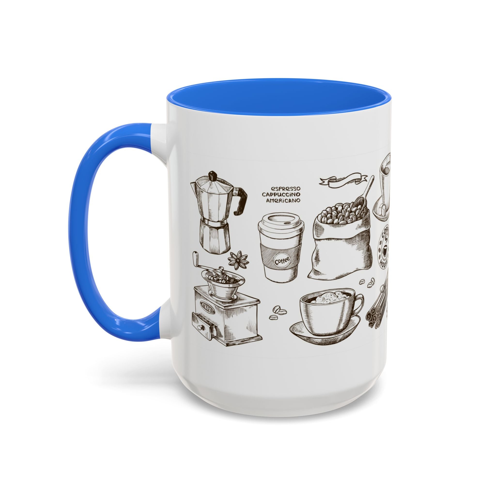 Coffee Pattern Mug — Illustrated Coffee Beans & Brewing Tools (11oz/15oz)