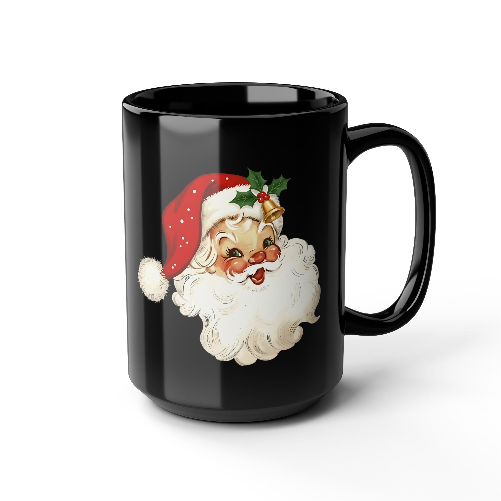 Santa Claus Black Mug - Holiday Coffee Cup, Gift for Christmas, Cute Mug for Winter Celebrations, Festive Drinkware, Santa Face Design