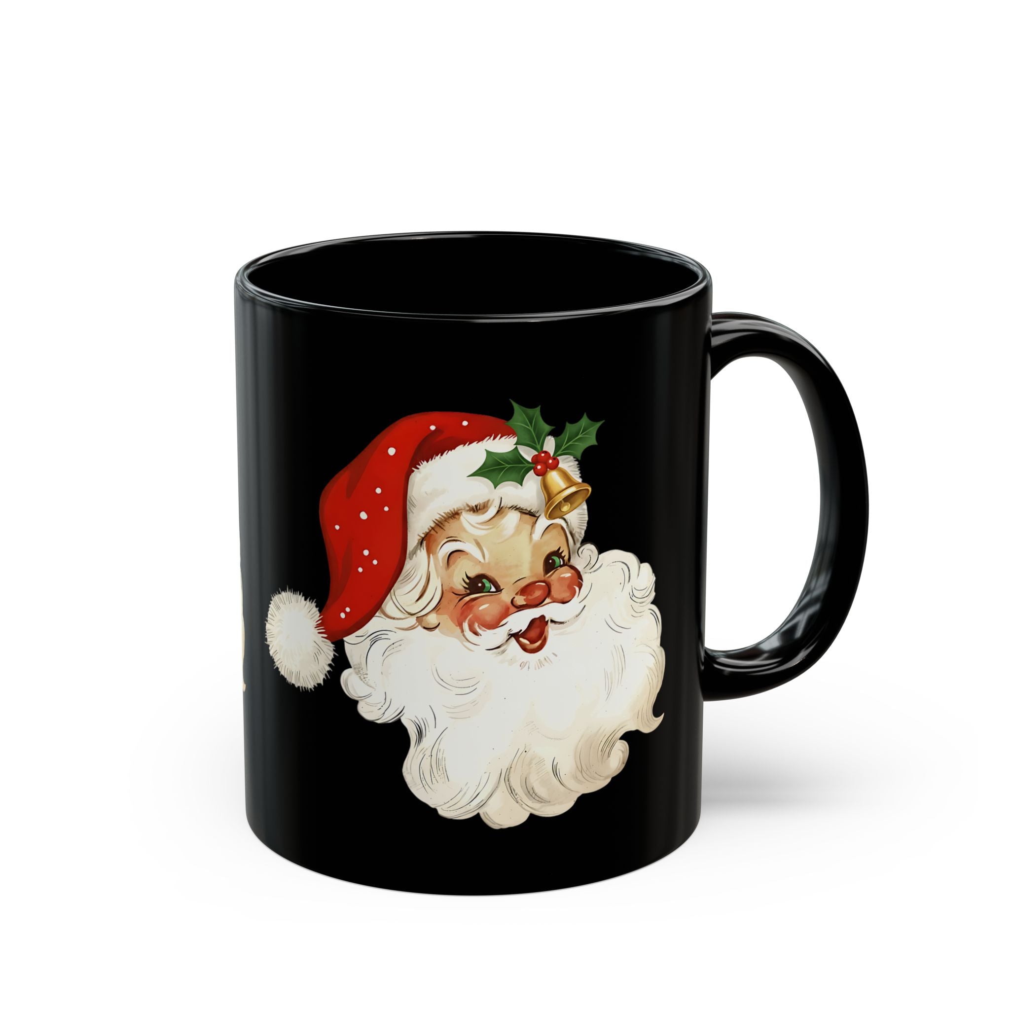 Santa Claus Black Mug - Holiday Coffee Cup, Gift for Christmas, Cute Mug for Winter Celebrations, Festive Drinkware, Santa Face Design