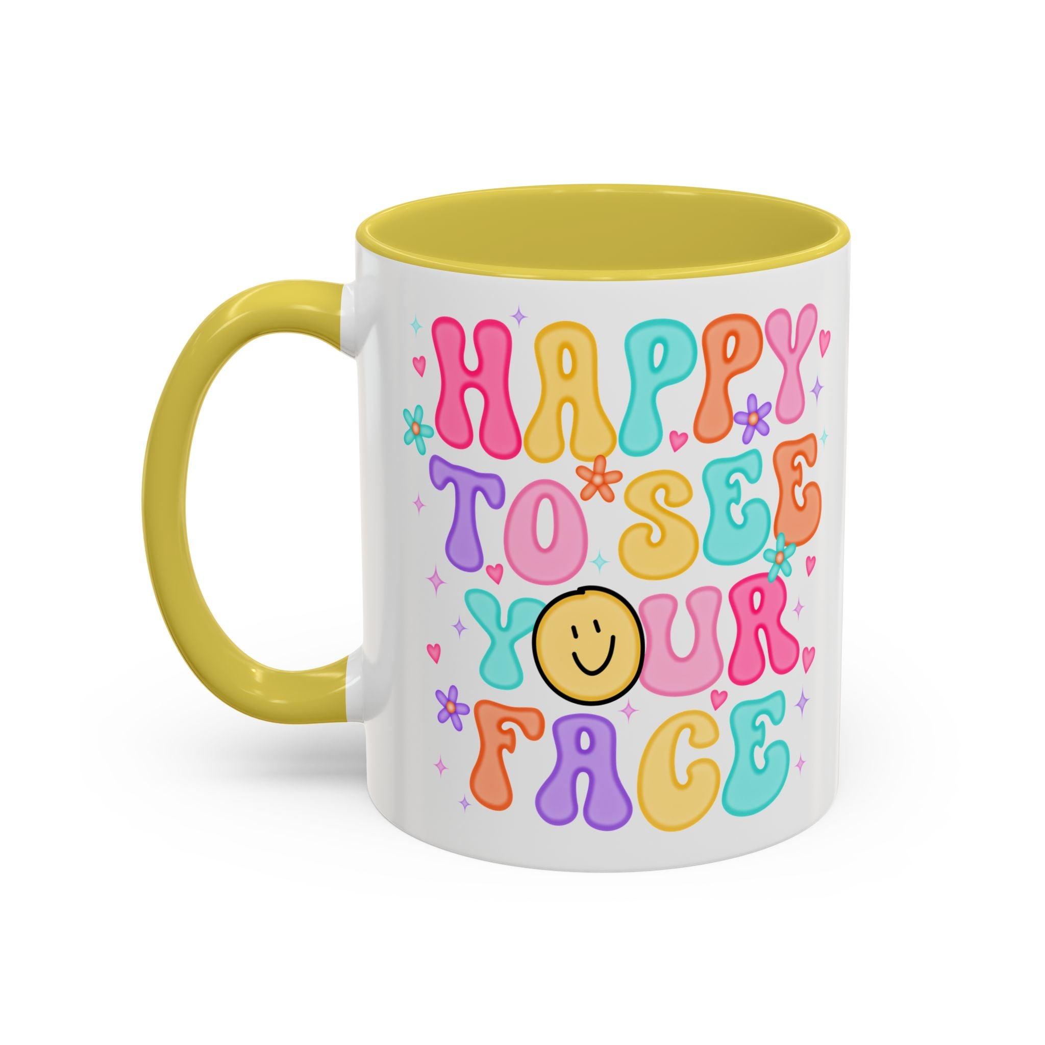 Happy To See Your Face Colorful Coffee Mug — Retro Smiley 11oz/15oz