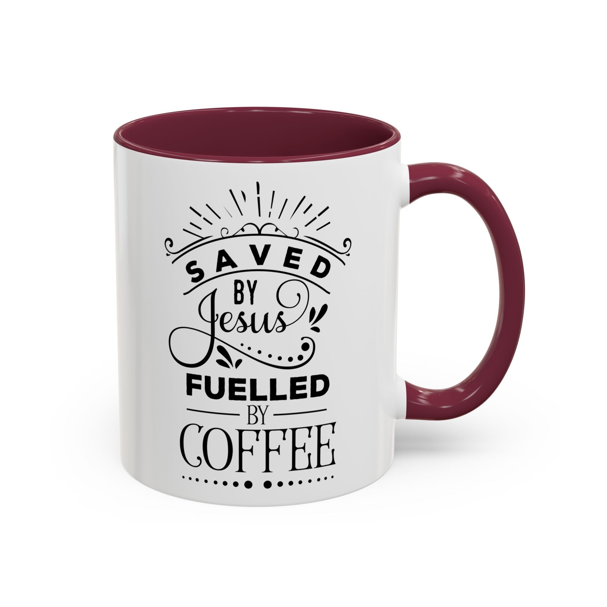 Jesus and Coffee Mug, Inspirational Christian Gift, Colorful Ceramic Cup, Saved By Jesus Fueled By Coffee, Many Colors, Kitchen Decor, Tea