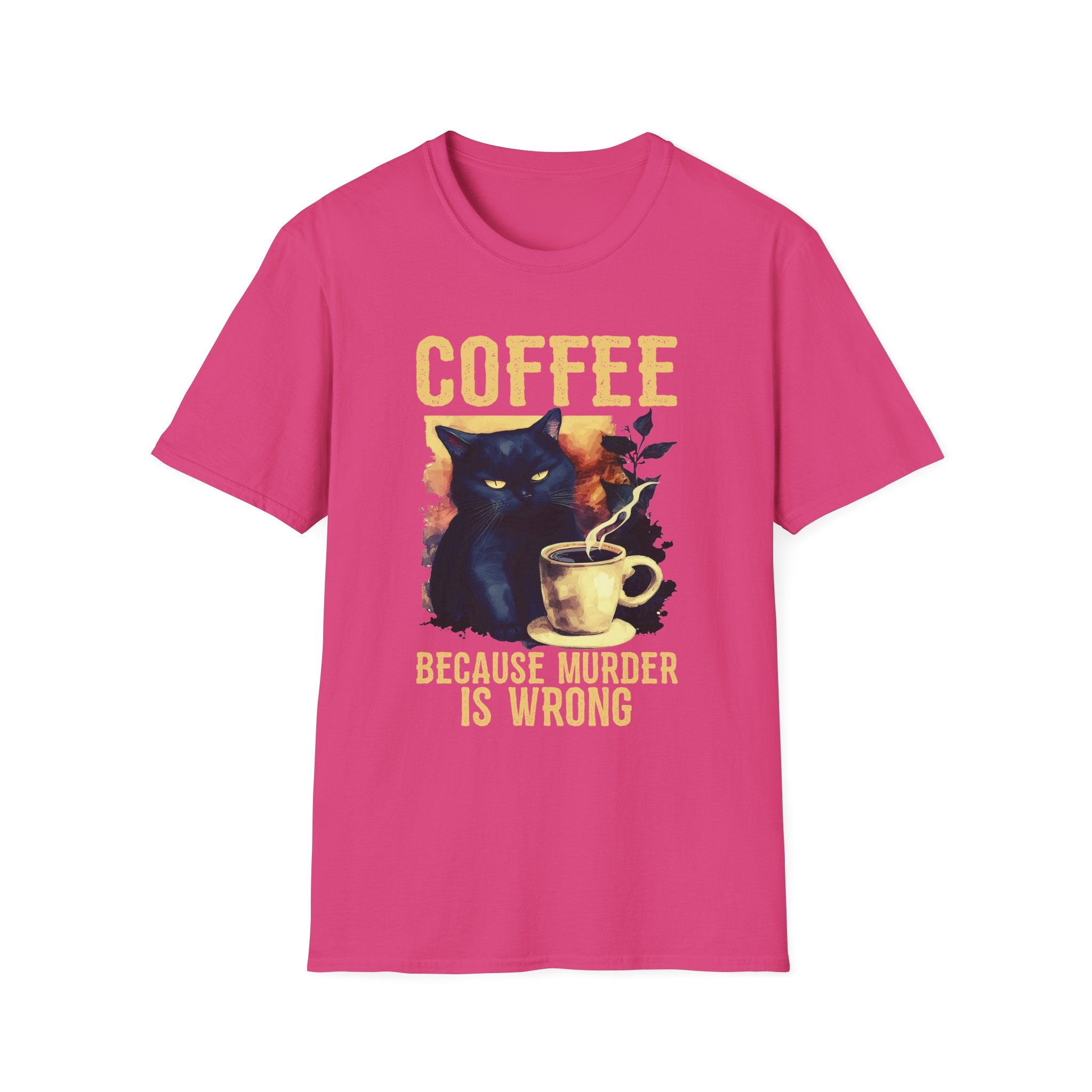 Coffee Because Murder Is Wrong T-Shirt | Black Cat Coffee Tee