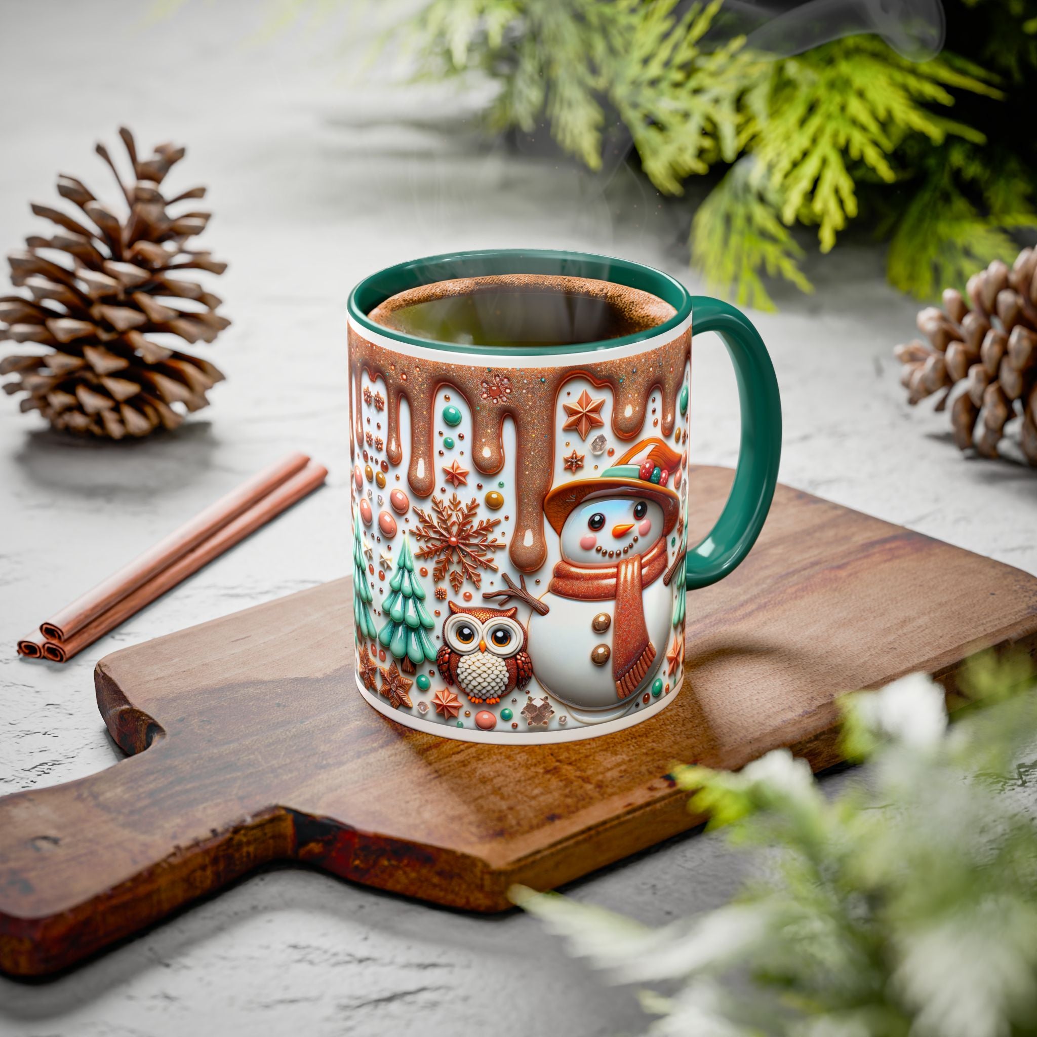 Colorful Holiday Mugs: Festive Owl & Snowman Design, Winter Gift, Christmas Coffee Cup, Cozy Kitchen Decor, Hot Cocoa Mug