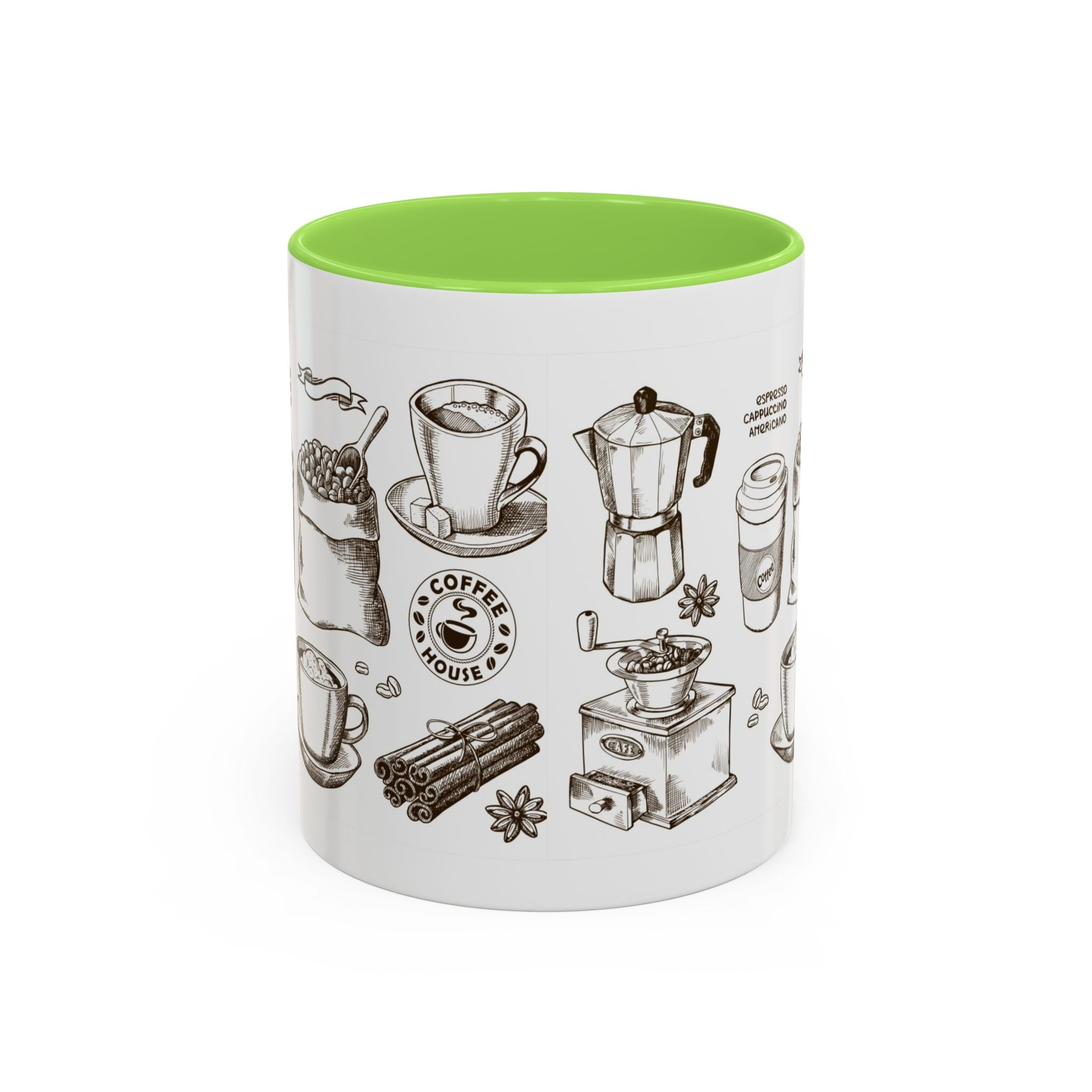 Coffee Pattern Mug — Illustrated Coffee Beans & Brewing Tools (11oz/15oz)