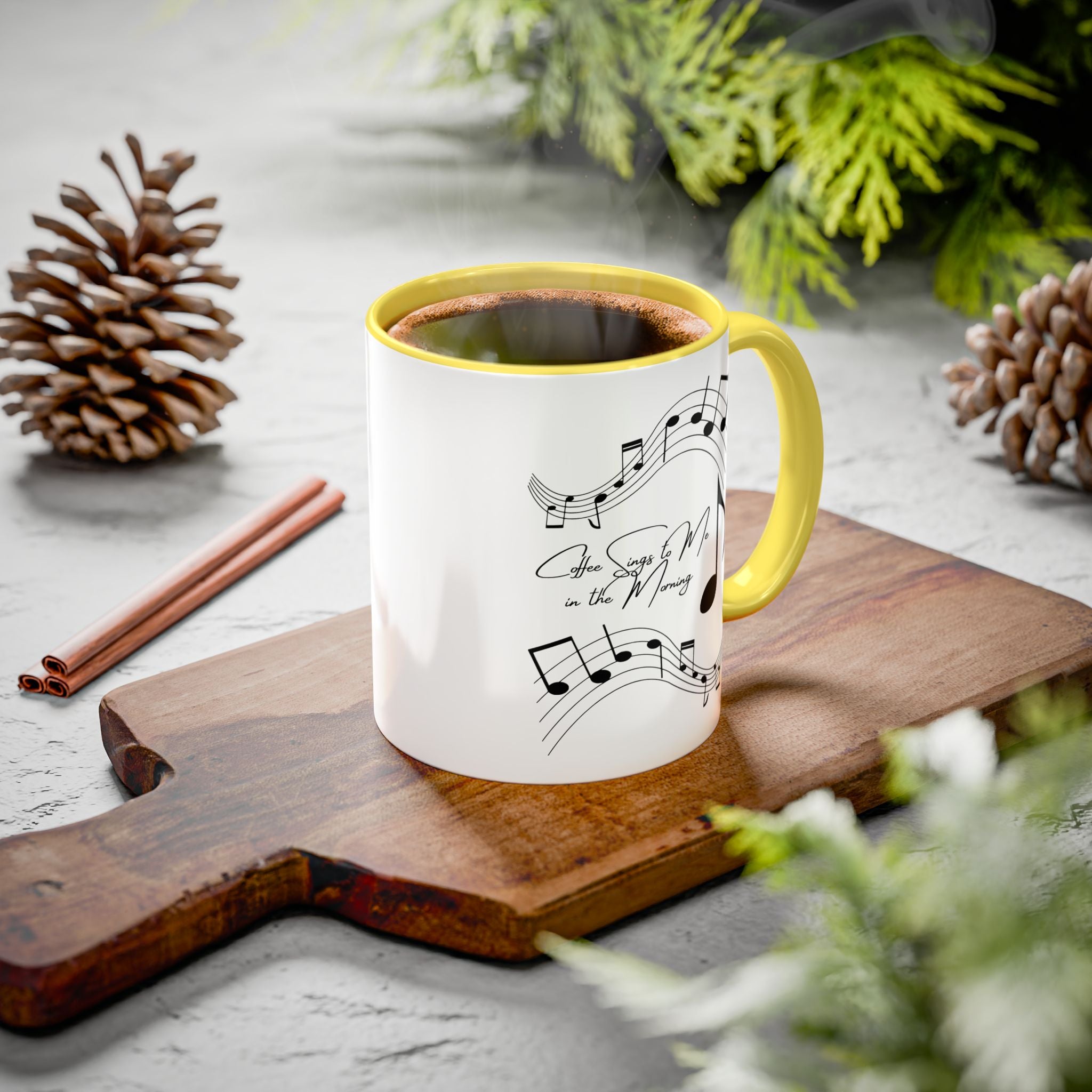 Music Notes Ceramic Mug — "She Sings to Me in the Morning" (11oz/15oz)