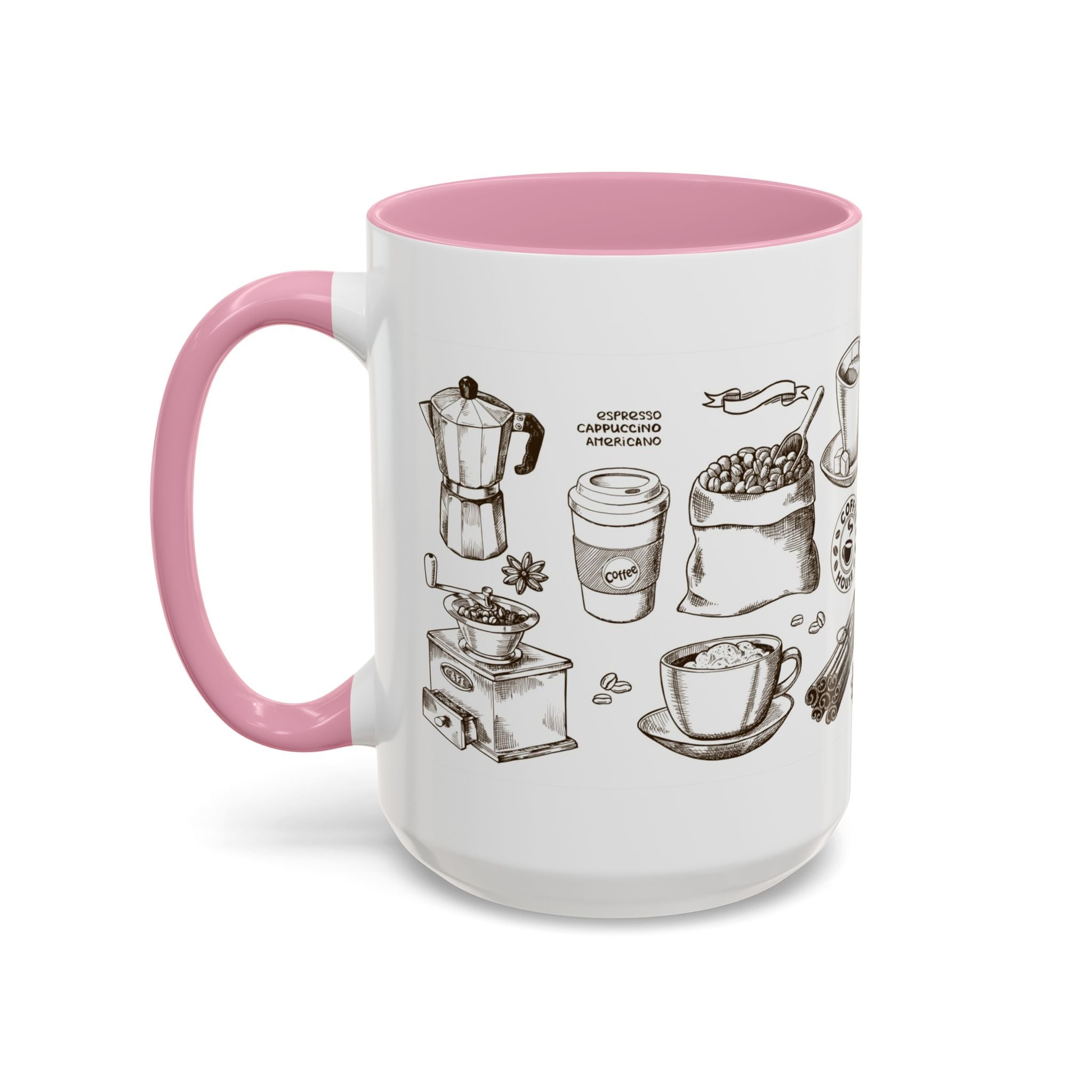 Coffee Pattern Mug — Illustrated Coffee Beans & Brewing Tools (11oz/15oz)