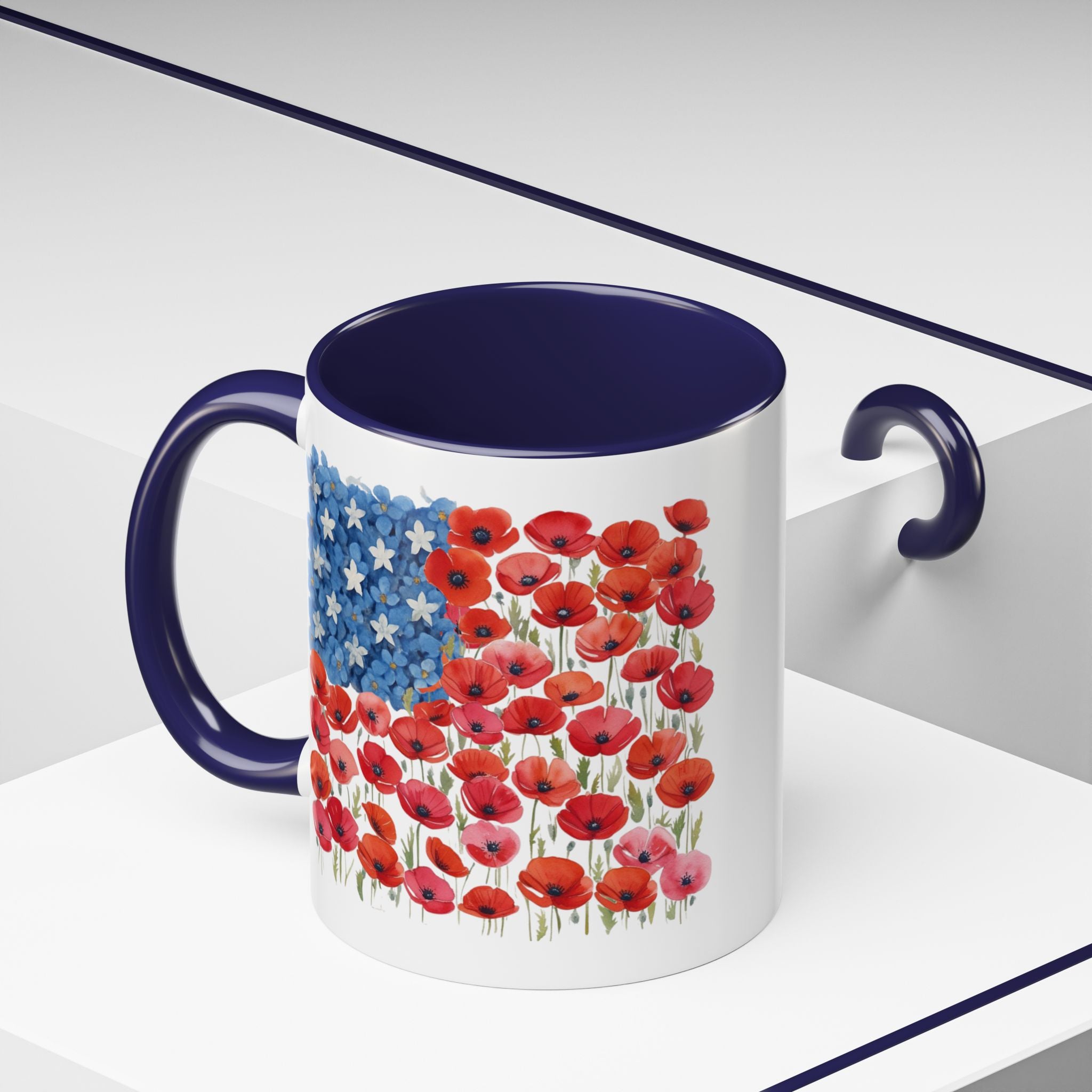 Poppy Flowers  American Flag Mug | Accent Coffee Mug