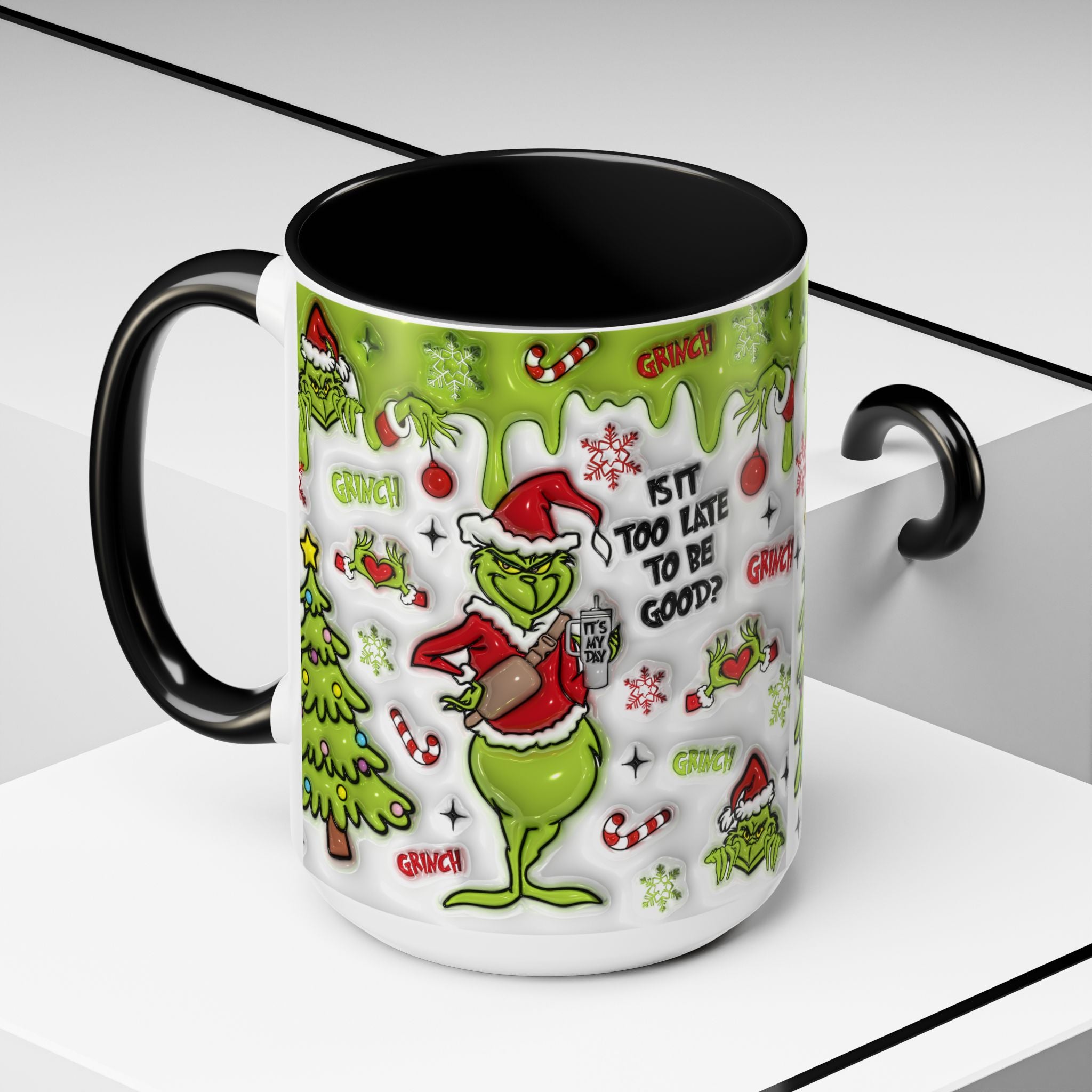 Grinch Holiday Coffee Mug — "Is It Too Late to Be Good?" Accent 11/15oz
