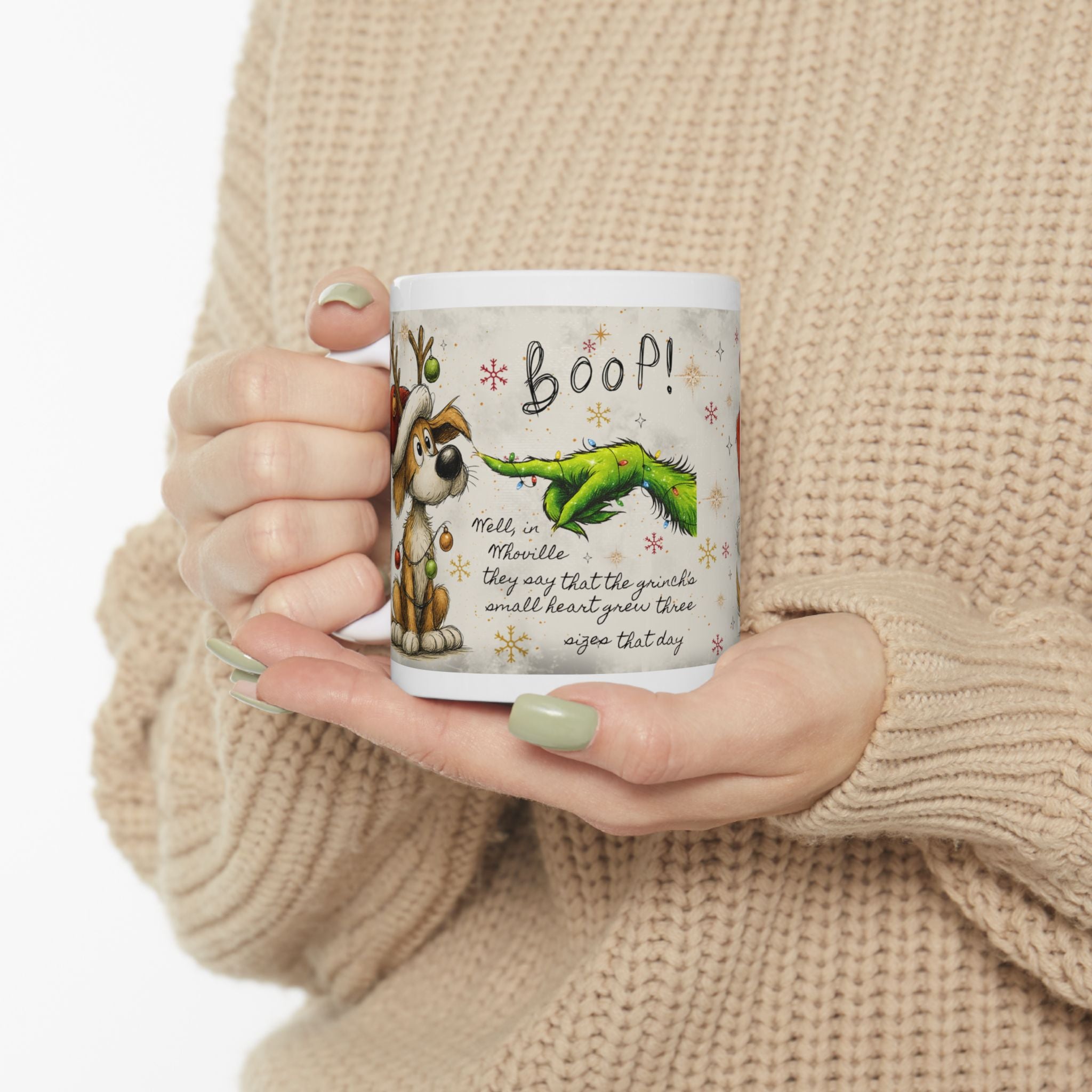 Grinch Paw & Reindeer Puppy Christmas Mug | Ceramic Coffee Mug