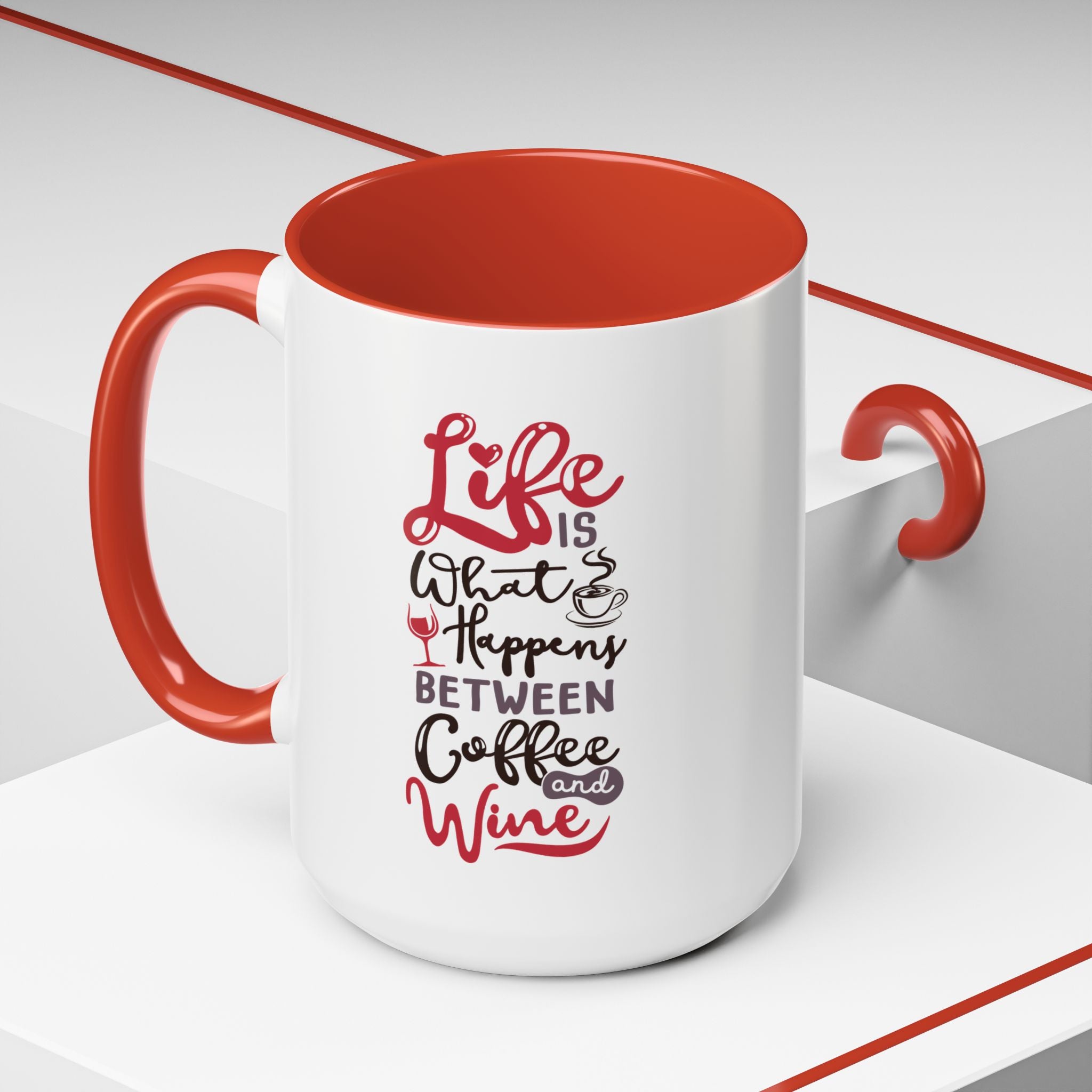 Coffee Mug - "Life Is What Happens Between Coffee and Wine" Accent Ceramic Mug