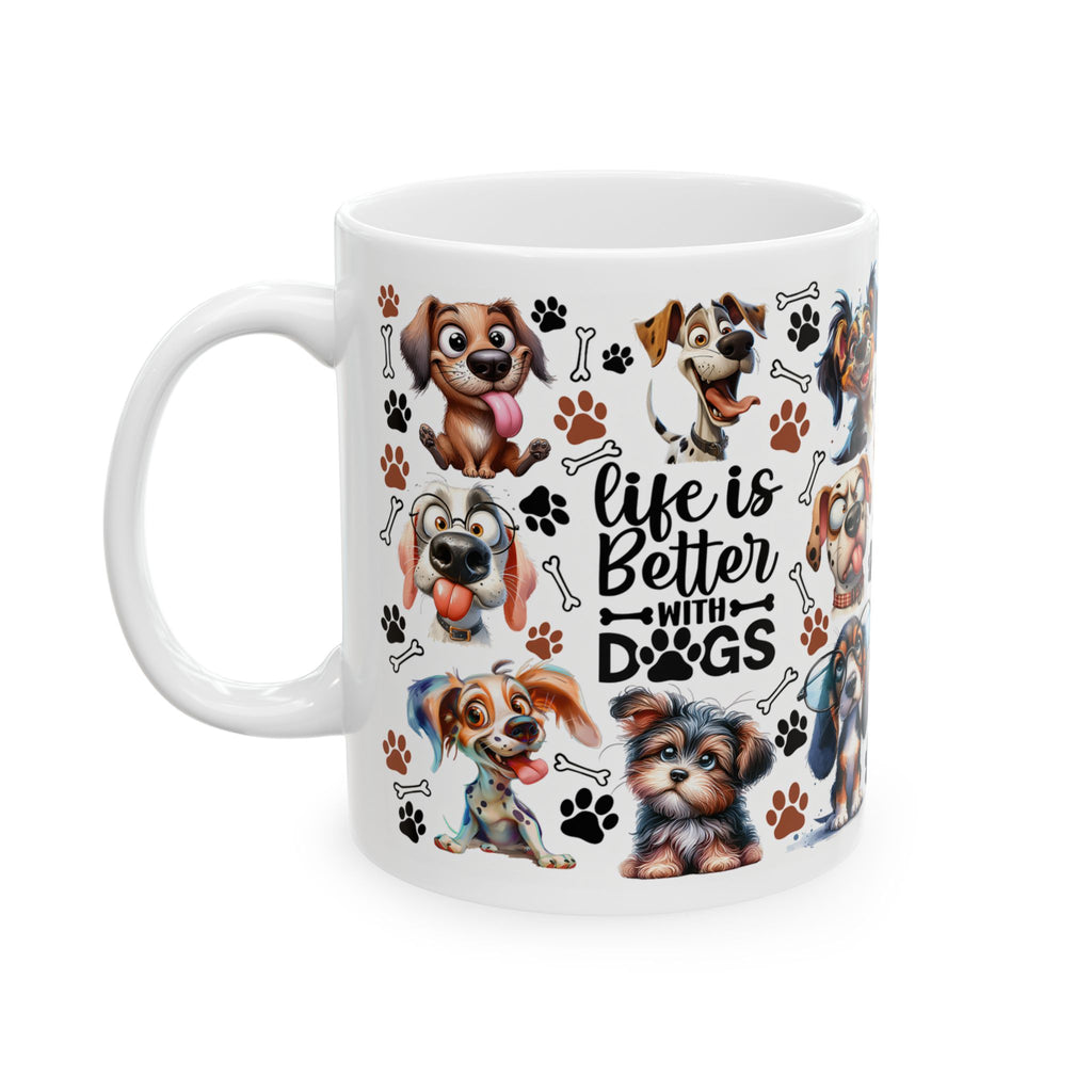 Cute Cartoon Puppies Ceramic Mug | Dog Paws Bones Pattern