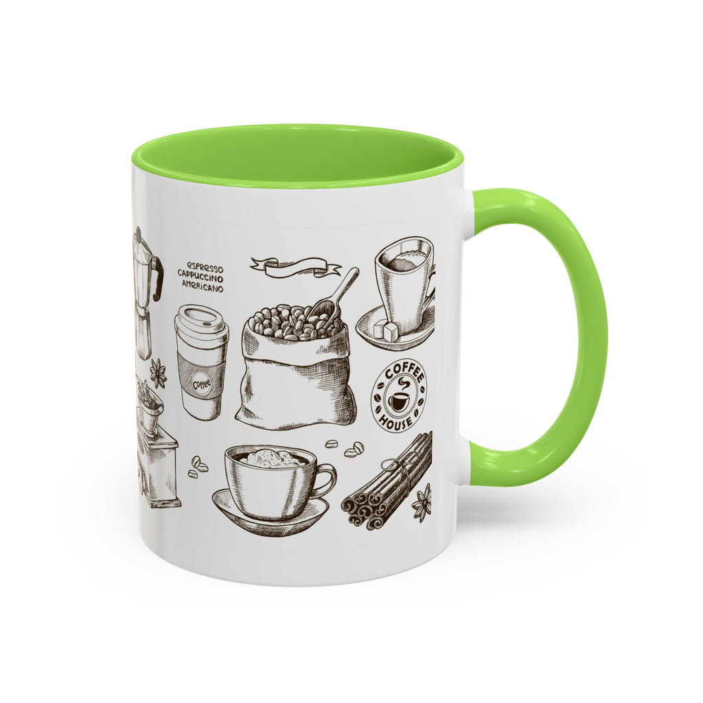Coffee Pattern Mug — Illustrated Coffee Beans & Brewing Tools (11oz/15oz)