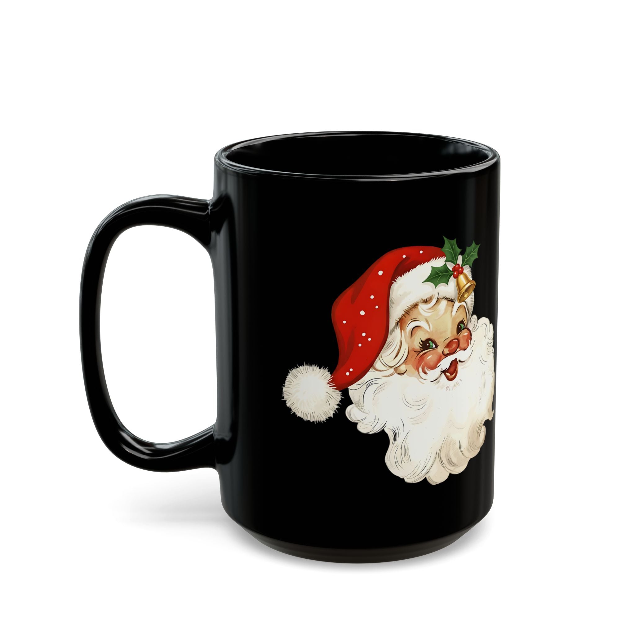 Santa Claus Black Mug - Holiday Coffee Cup, Gift for Christmas, Cute Mug for Winter Celebrations, Festive Drinkware, Santa Face Design