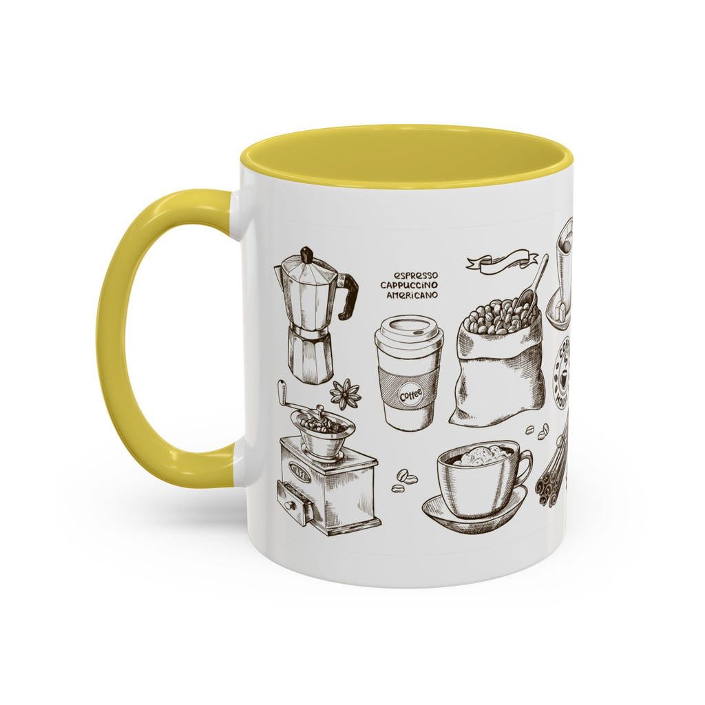 Coffee Pattern Mug — Illustrated Coffee Beans & Brewing Tools (11oz/15oz)
