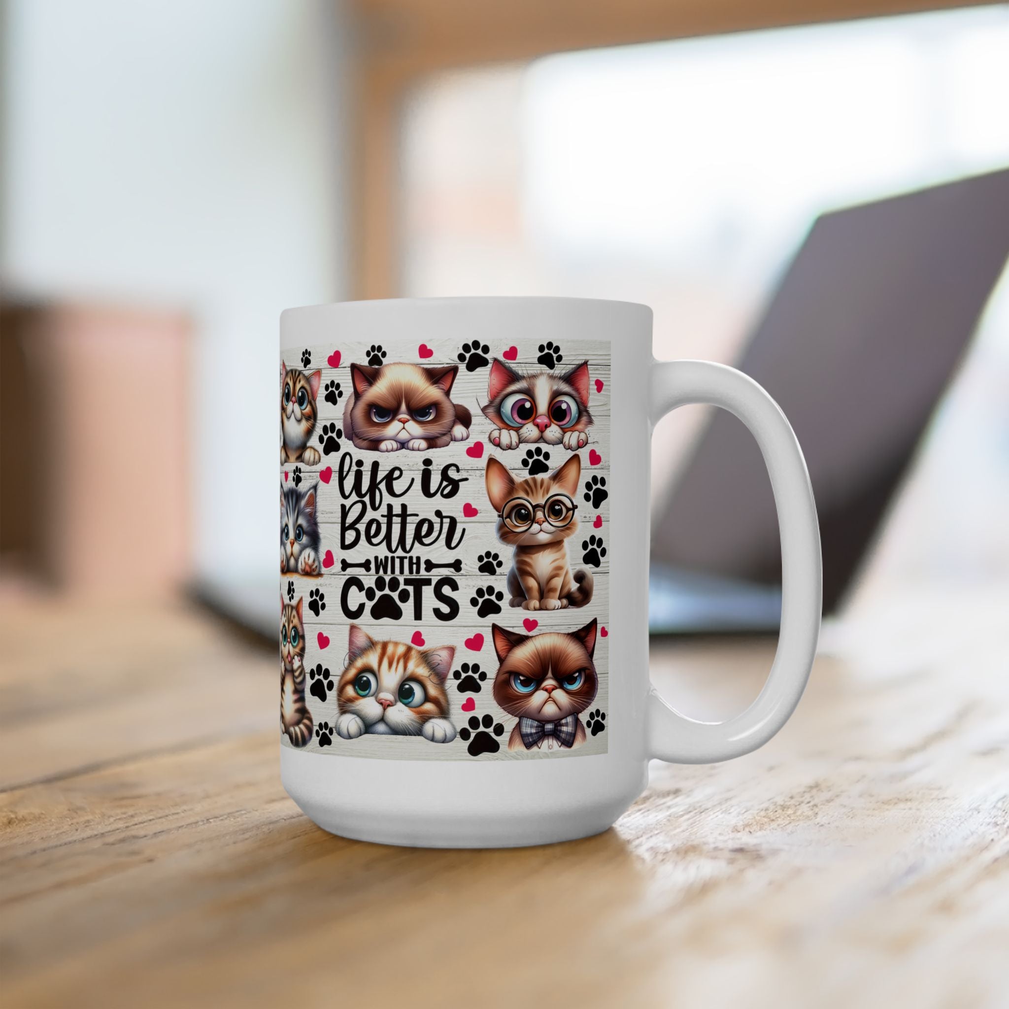 Cute Kawaii Cats Pattern Mug | Cat Paw Prints Ceramic Coffee Cup
