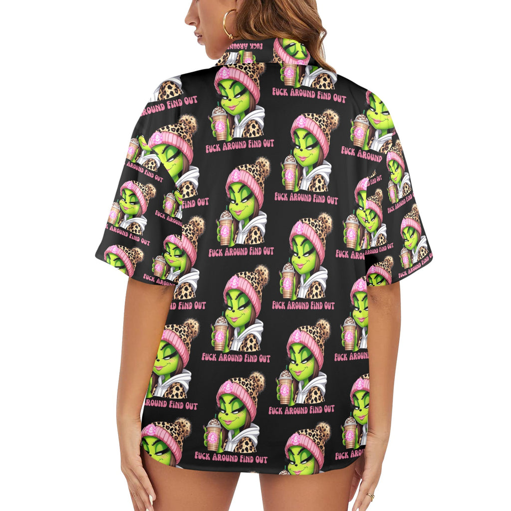 Fa/Fo Women's All Over Print Miss Grinch Shirt （Made in USA Ships to USA Only）