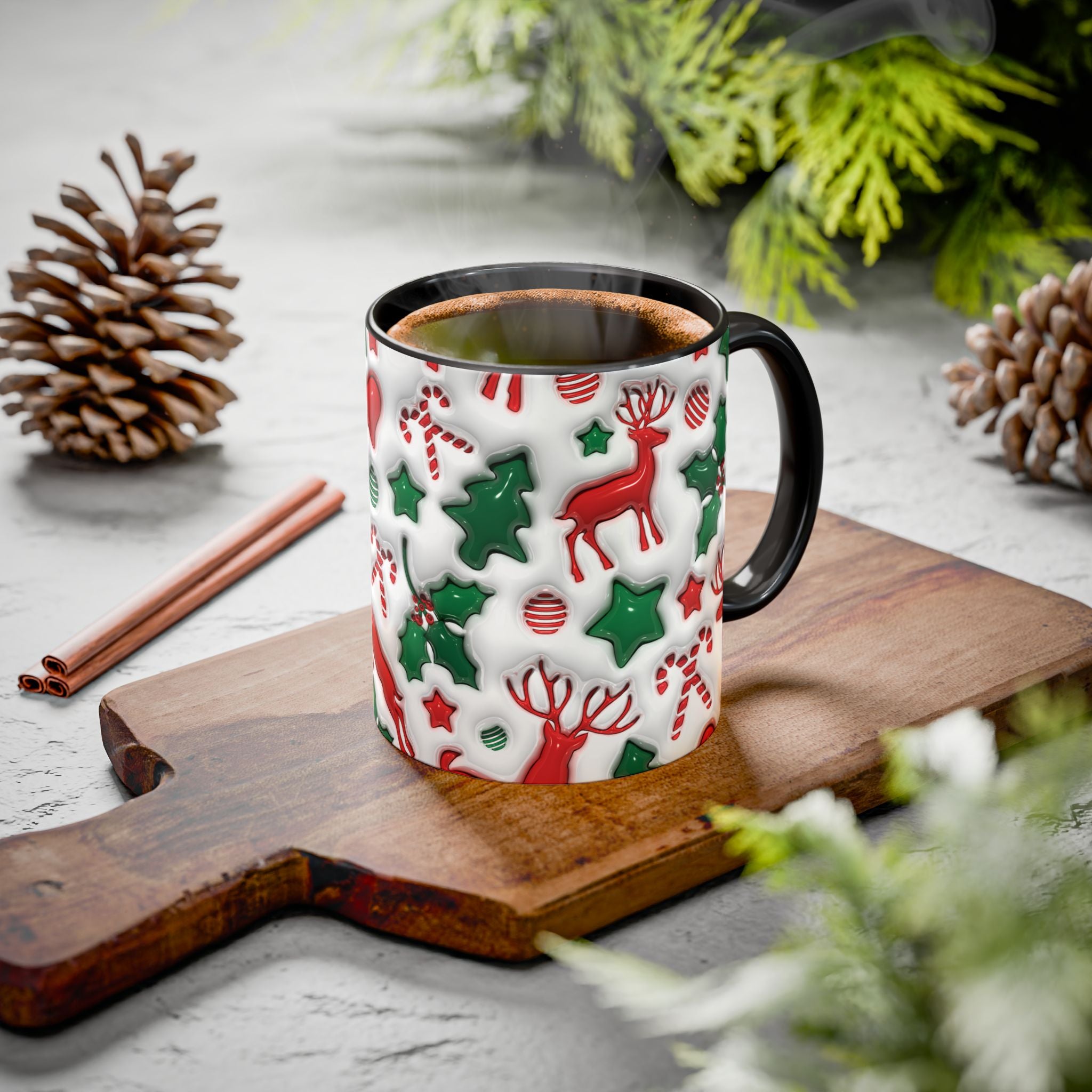 Festive Holiday Mugs, Christmas Coffee Cups, Colorful Reindeer and Candy Cane Design, Cozy Winter Drinkware, Perfect Gift for Holidays