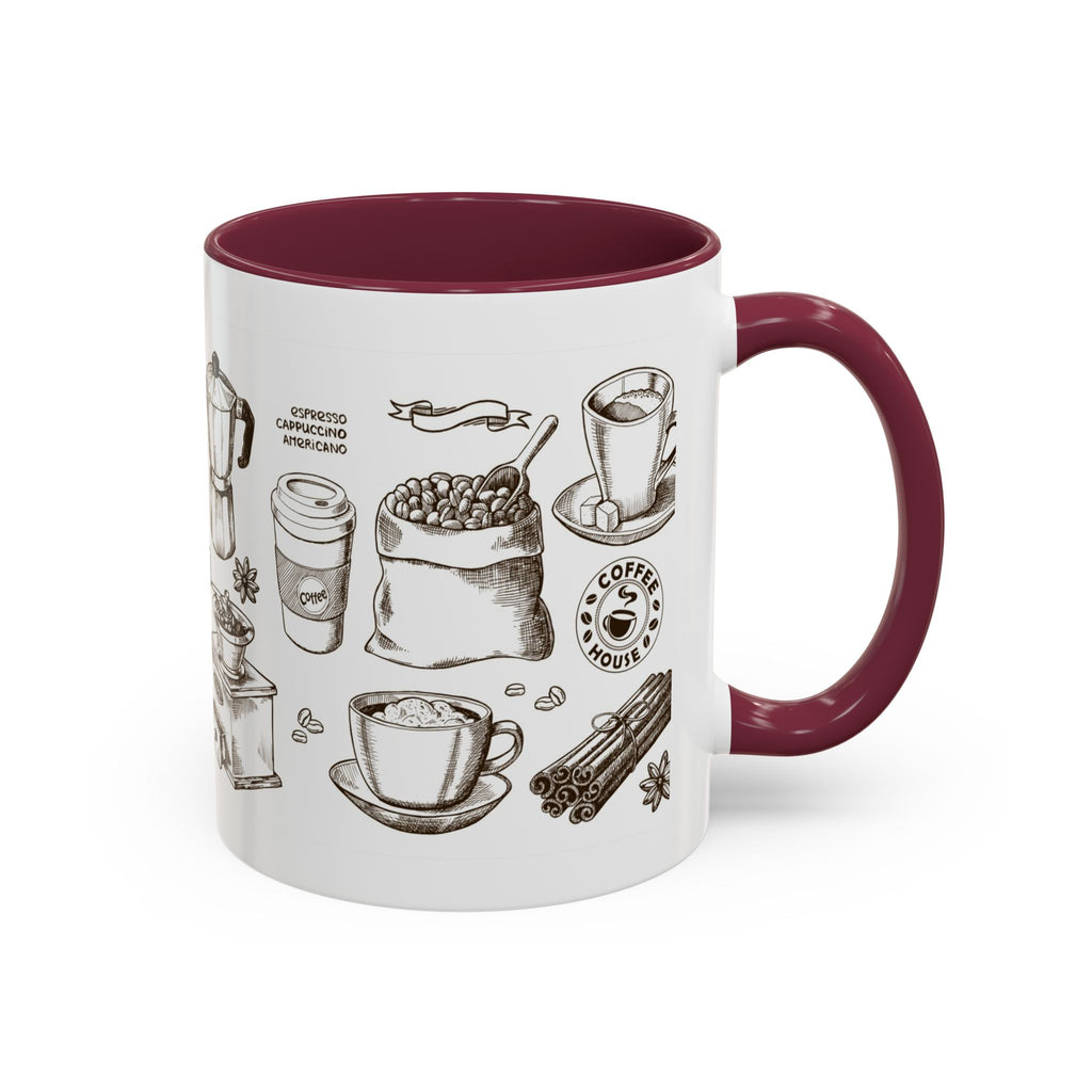 Coffee Pattern Mug — Illustrated Coffee Beans & Brewing Tools (11oz/15oz)
