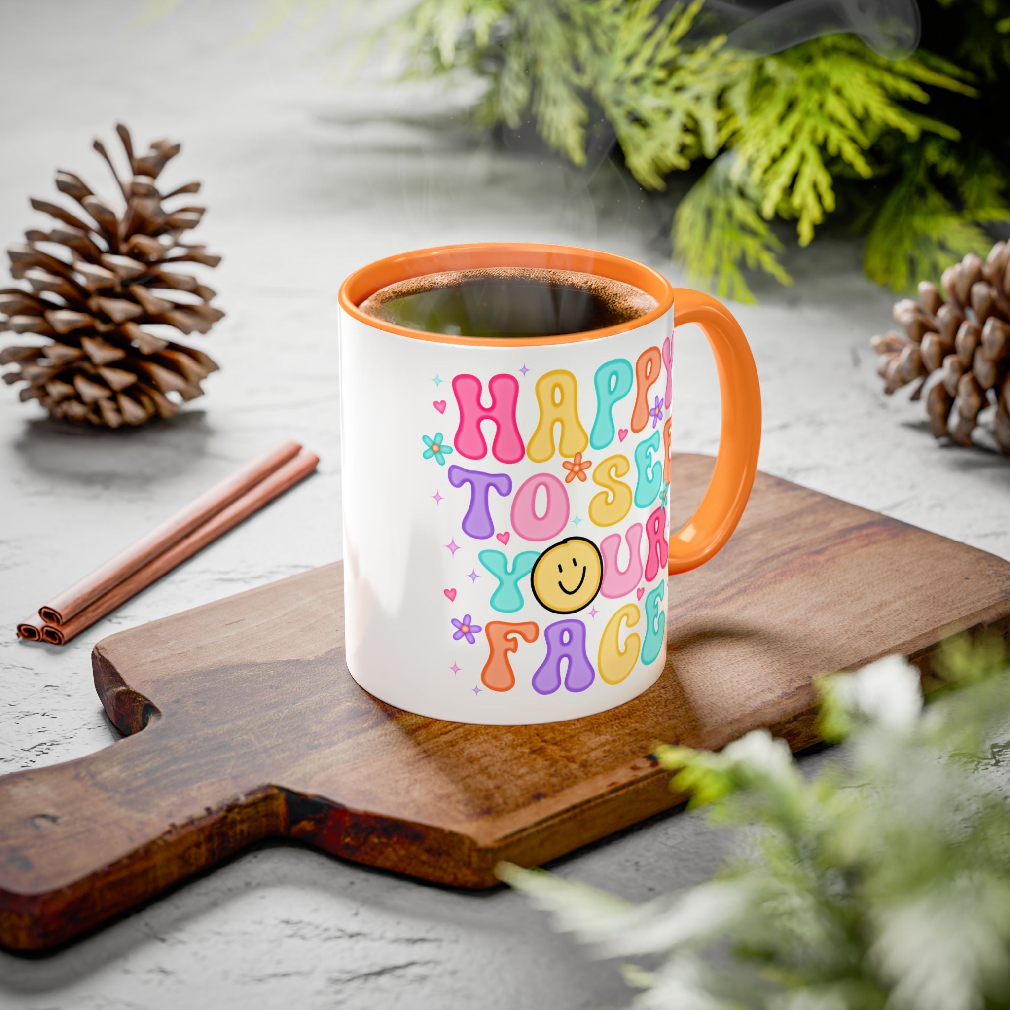 Happy To See Your Face Colorful Coffee Mug — Retro Smiley 11oz/15oz