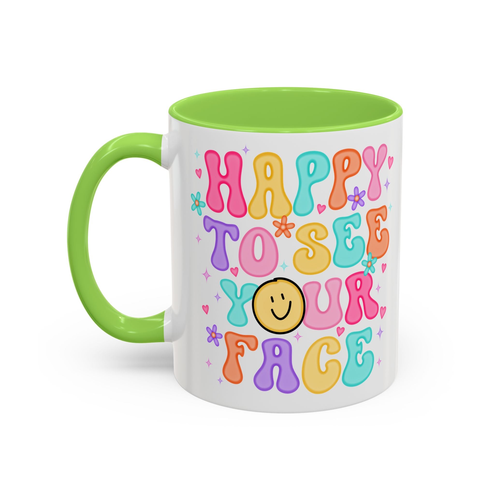 Happy To See Your Face Colorful Coffee Mug — Retro Smiley 11oz/15oz