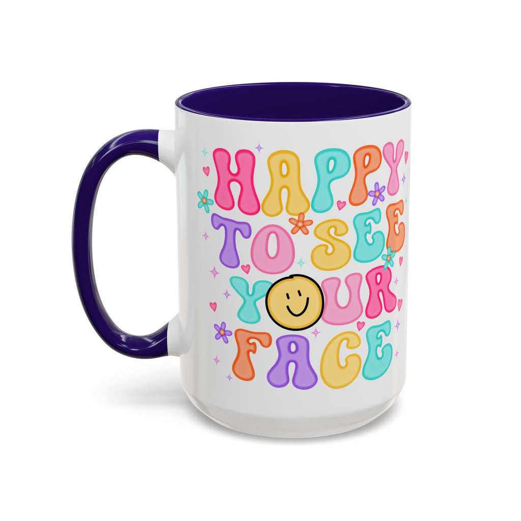 Happy To See Your Face Colorful Coffee Mug — Retro Smiley 11oz/15oz