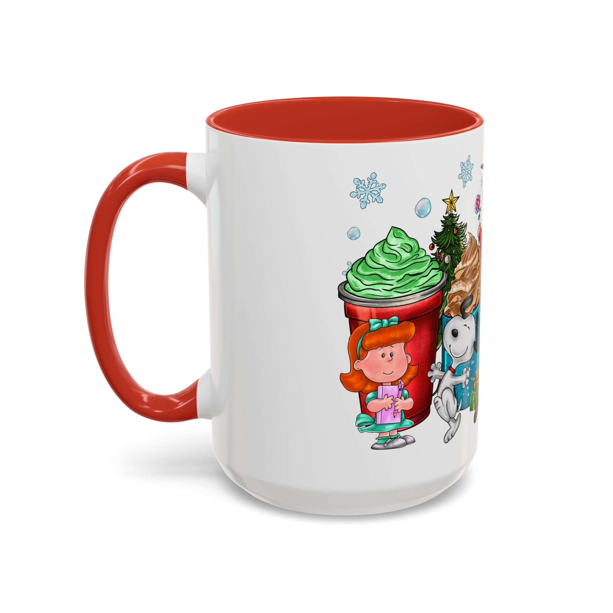 The Peanut Gang Christmas Characters Accent Coffee Mug | Holiday Cocoa Cartoon Mug