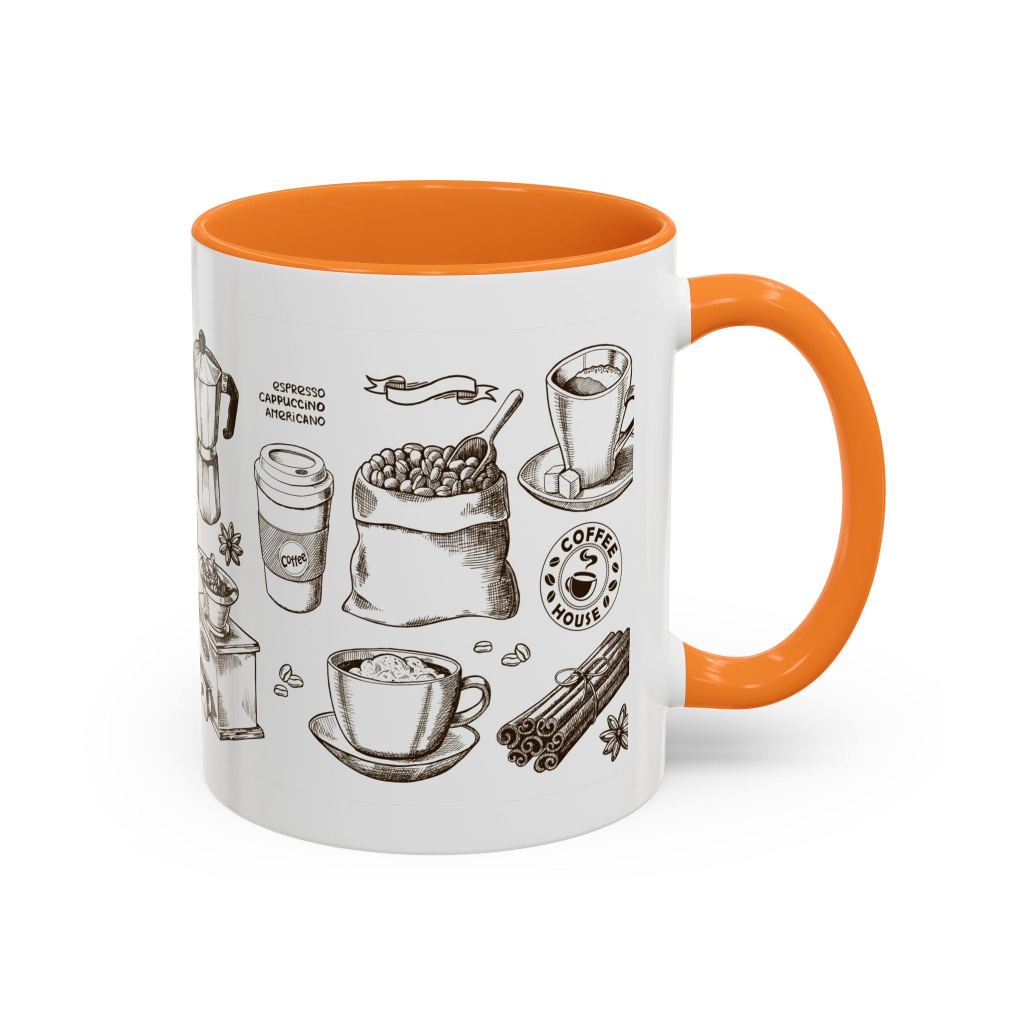 Coffee Pattern Mug — Illustrated Coffee Beans & Brewing Tools (11oz/15oz)