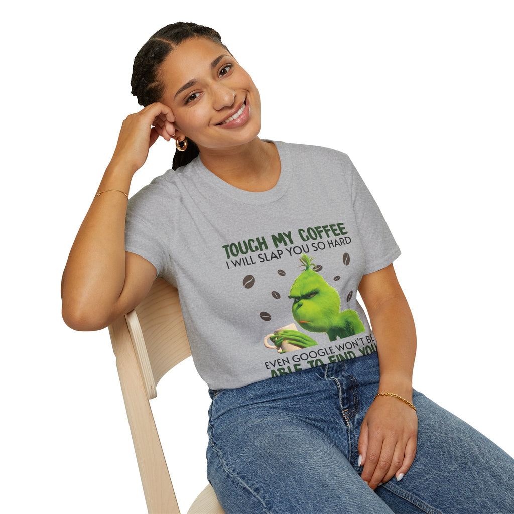 Funny Grinch Coffee T-Shirt, Unisex Tee for Coffee Lovers, Holiday Gift, Quirky Humor Shirt, Perfect for Christmas and Birthdays