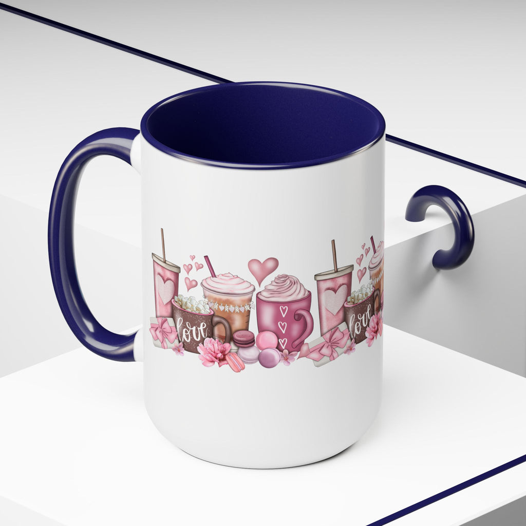 Love Coffee Two-Tone Coffee Mugs, 15oz #Coffee #HotCoffee HotCoffeeClothing.com #ValentinesDay