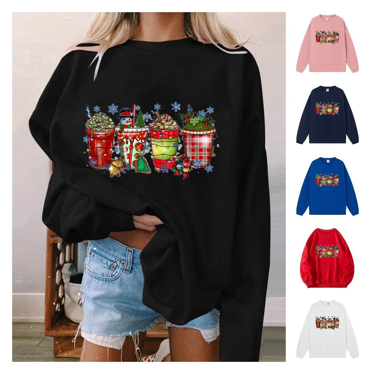Coffee ice cream Christmas printed hoodie