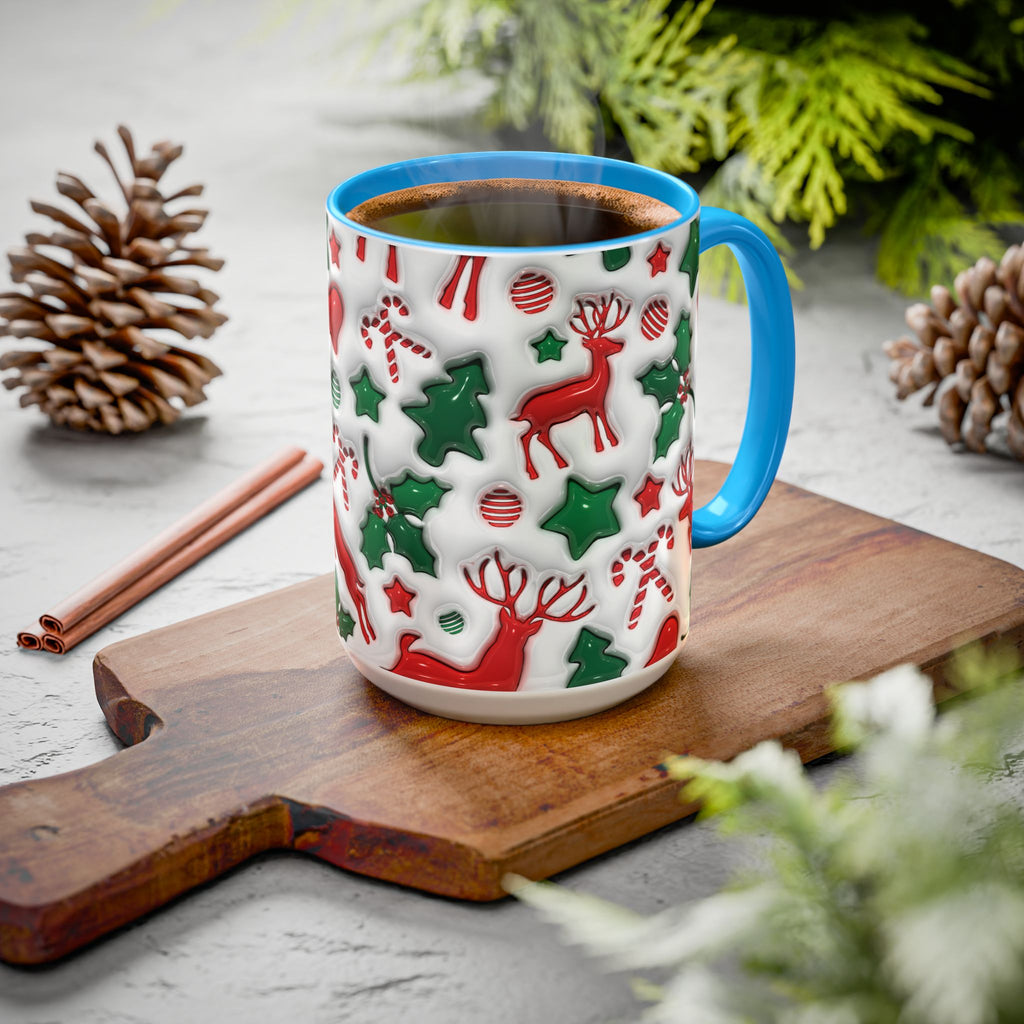 Festive Holiday Mugs, Christmas Coffee Cups, Colorful Reindeer and Candy Cane Design, Cozy Winter Drinkware, Perfect Gift for Holidays