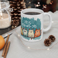 Life Is Better With Cats Mug | Cute Trio Cat Illustration Ceramic Mug