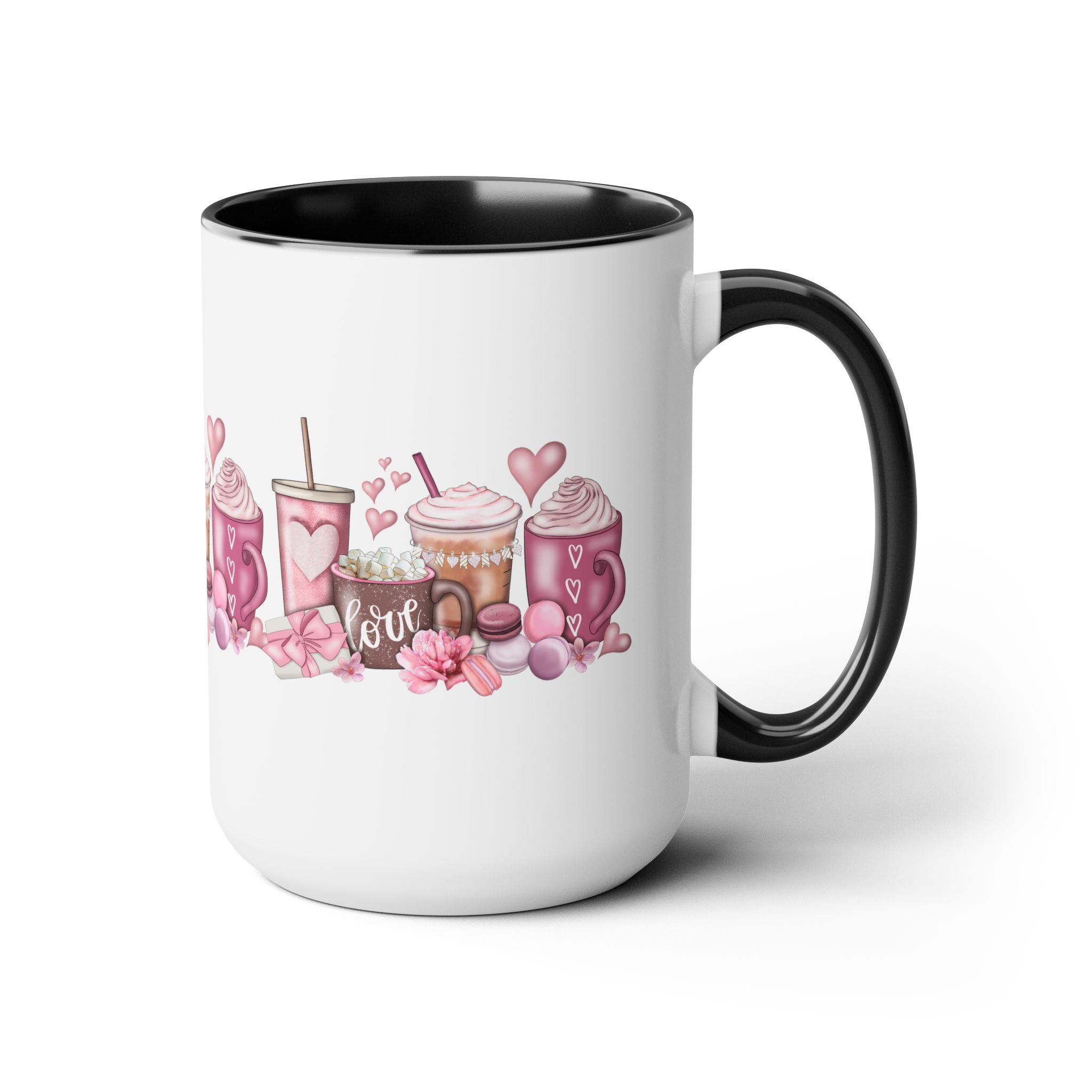 Love Coffee Two-Tone Coffee Mugs, 15oz #Coffee #HotCoffee HotCoffeeClothing.com #ValentinesDay