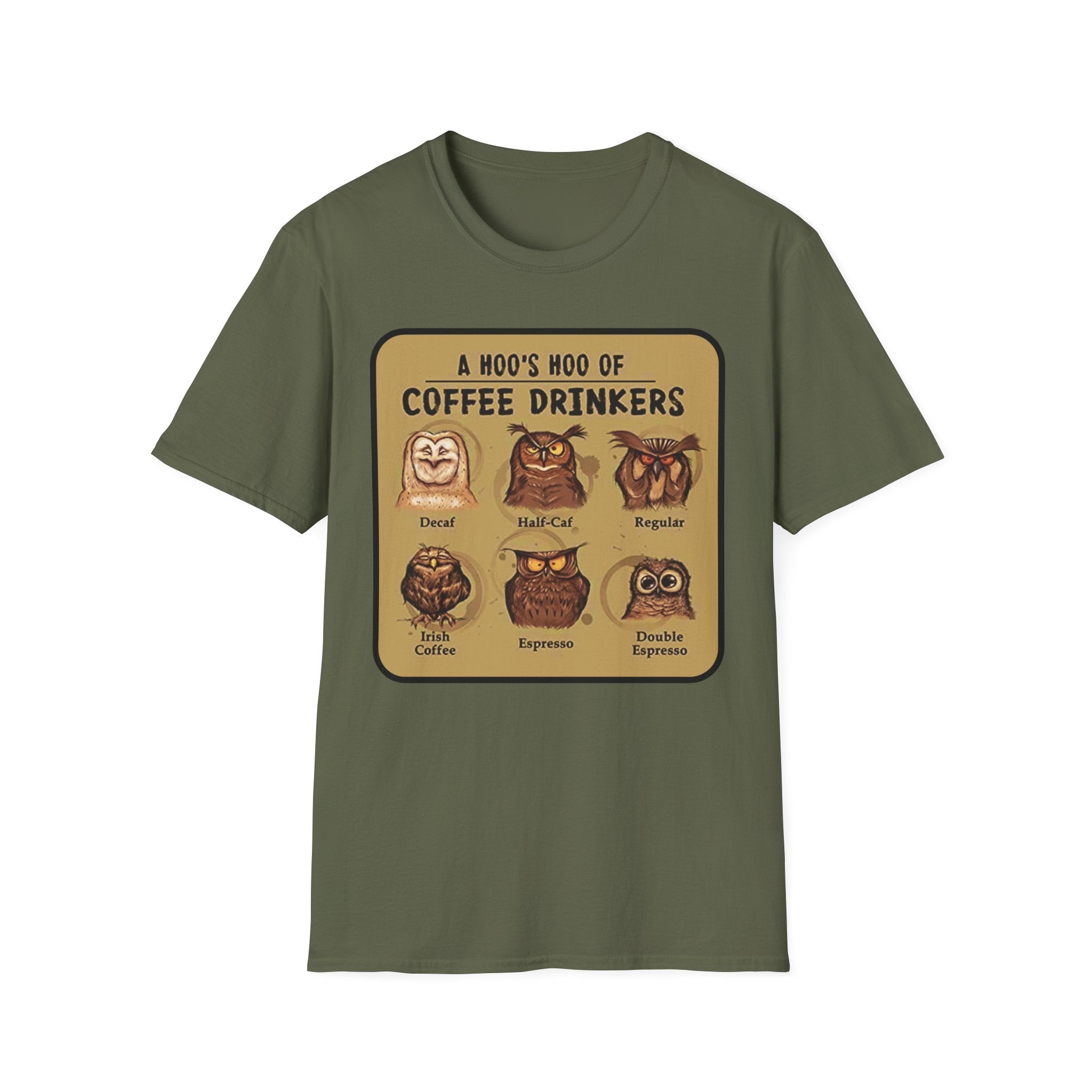 Coffee Owl Types T-Shirt | A Hoo's Hoo of Coffee Drinkers