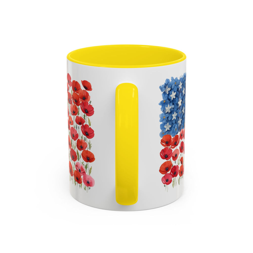 Poppy Flowers  American Flag Mug | Accent Coffee Mug