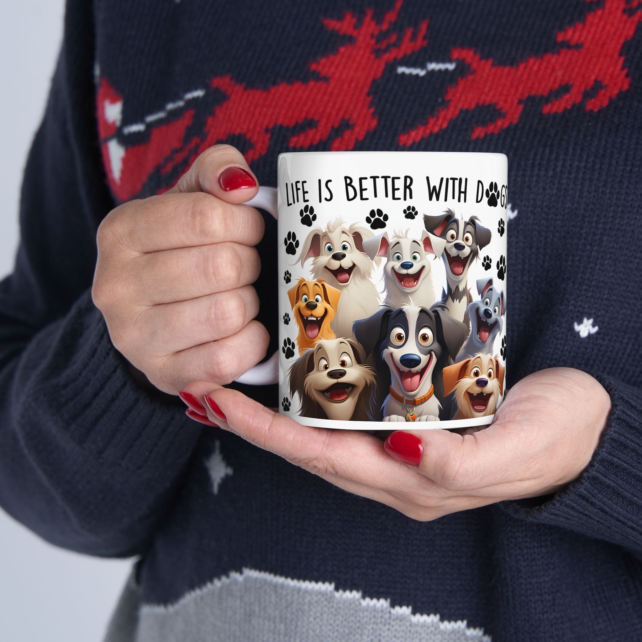 Happy Cartoon Dogs Life Is Better With Dogs Mug | Ceramic Coffee Cup